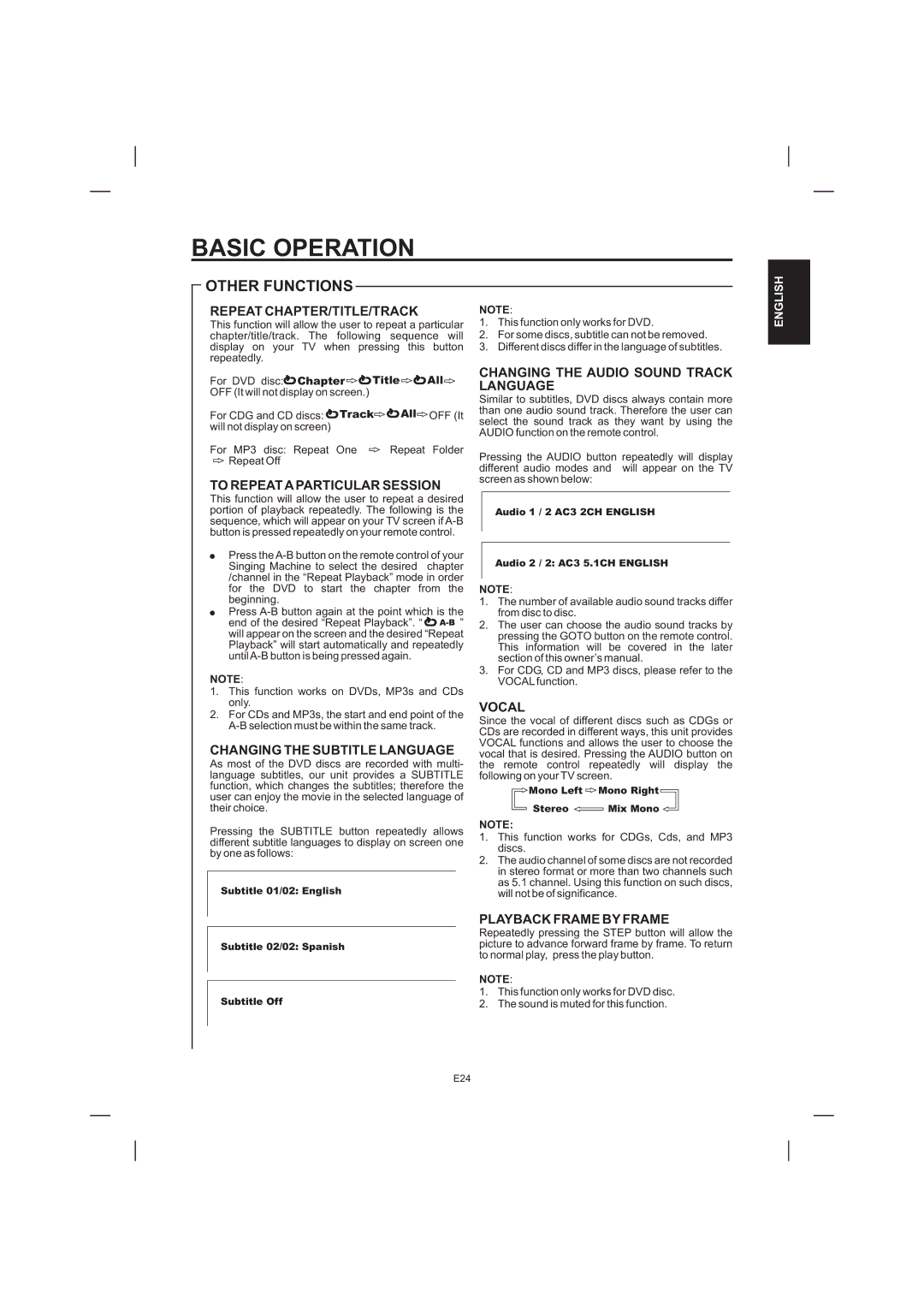 The Singing Machine STVD-1001 manual Other Functions 