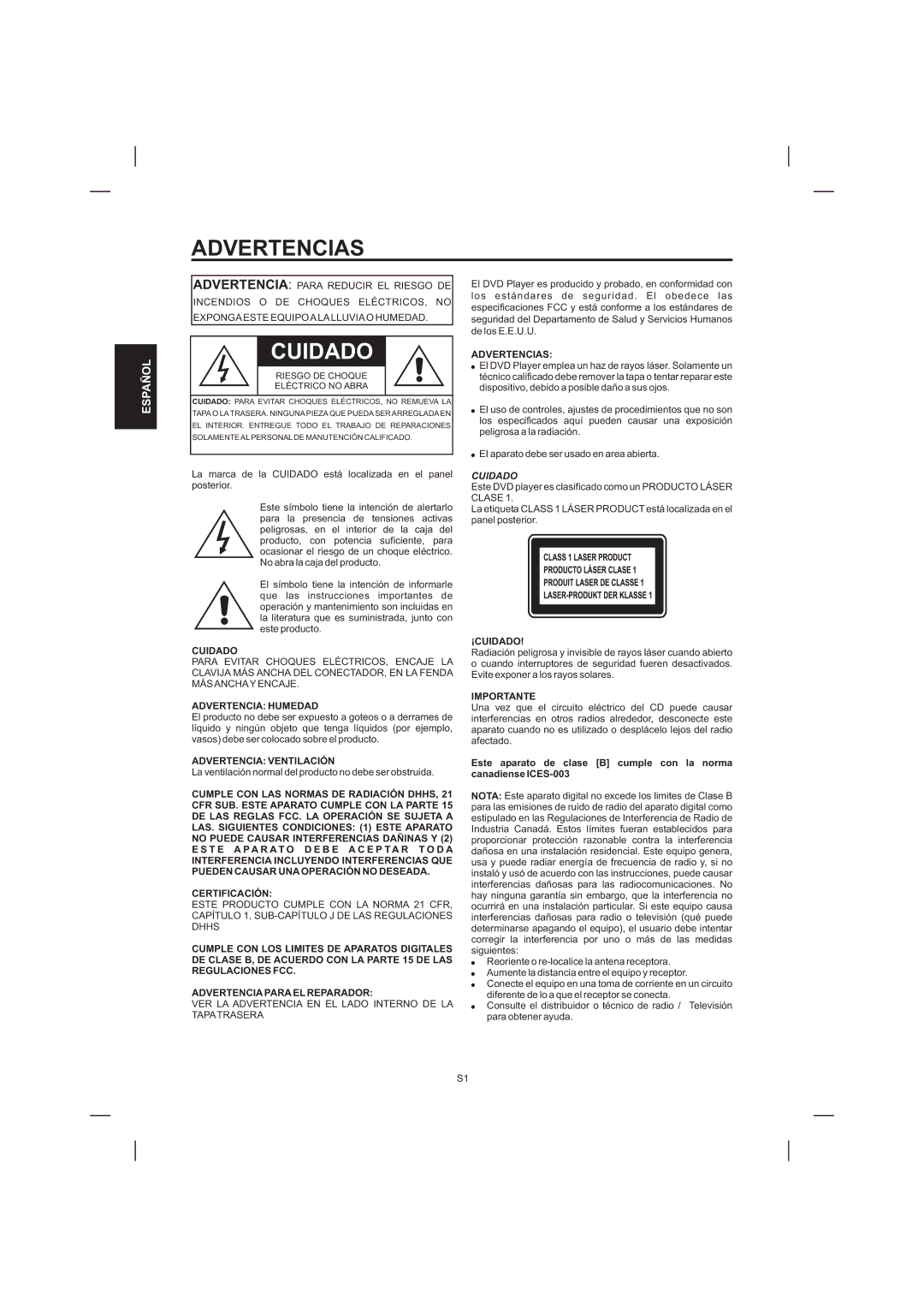 The Singing Machine STVD-1001 manual Advertencias 