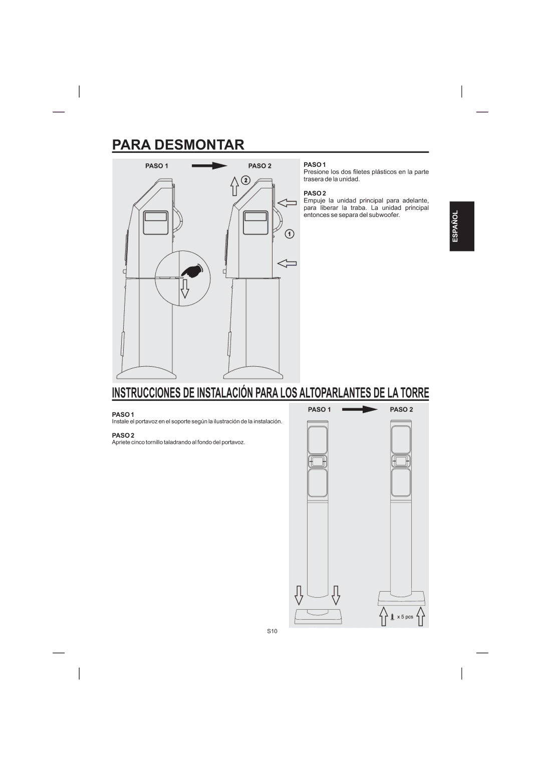 The Singing Machine STVD-1001 manual Para Desmontar 