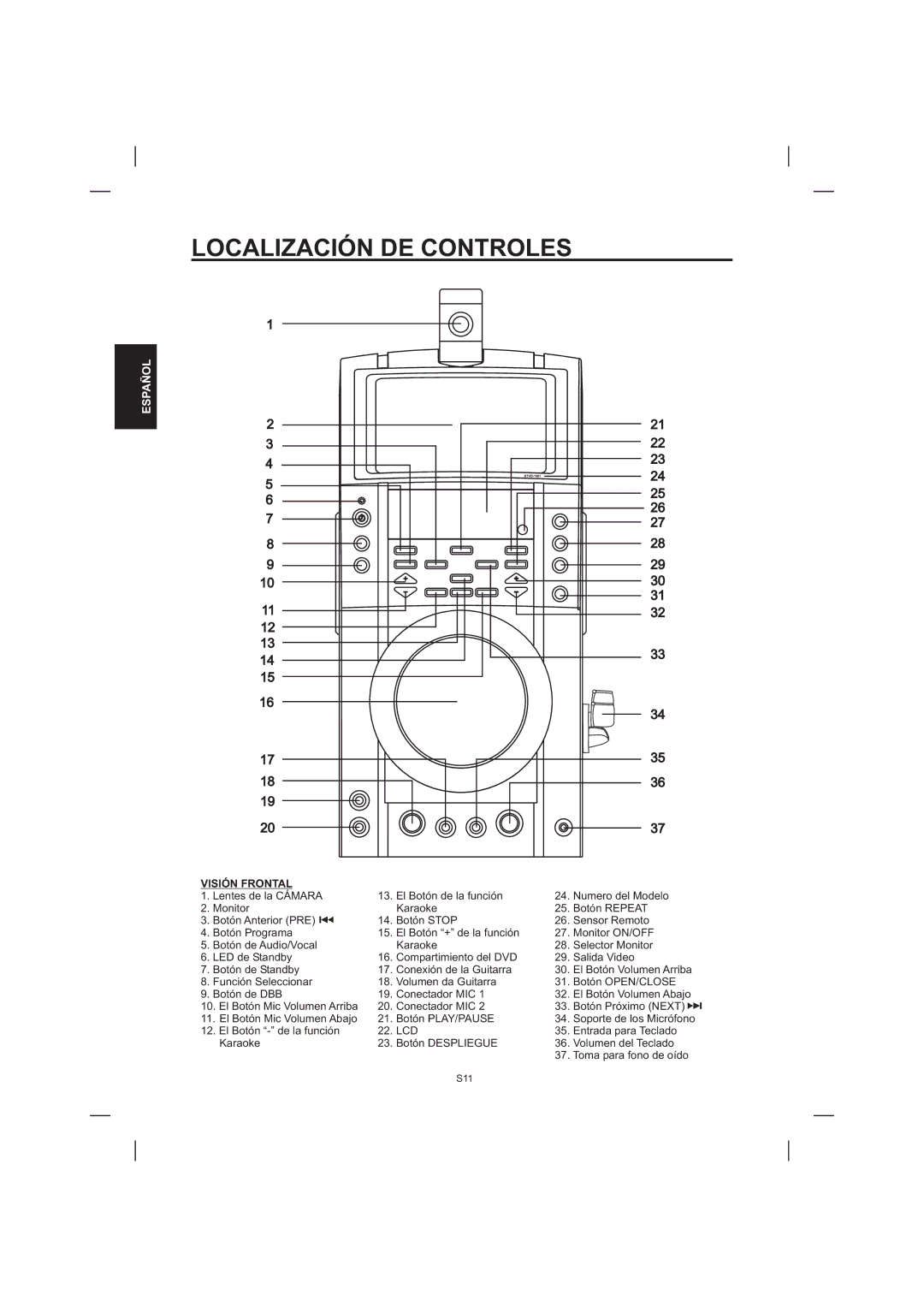 The Singing Machine STVD-1001 manual Localización DE Controles, Visión Frontal, Lcd 