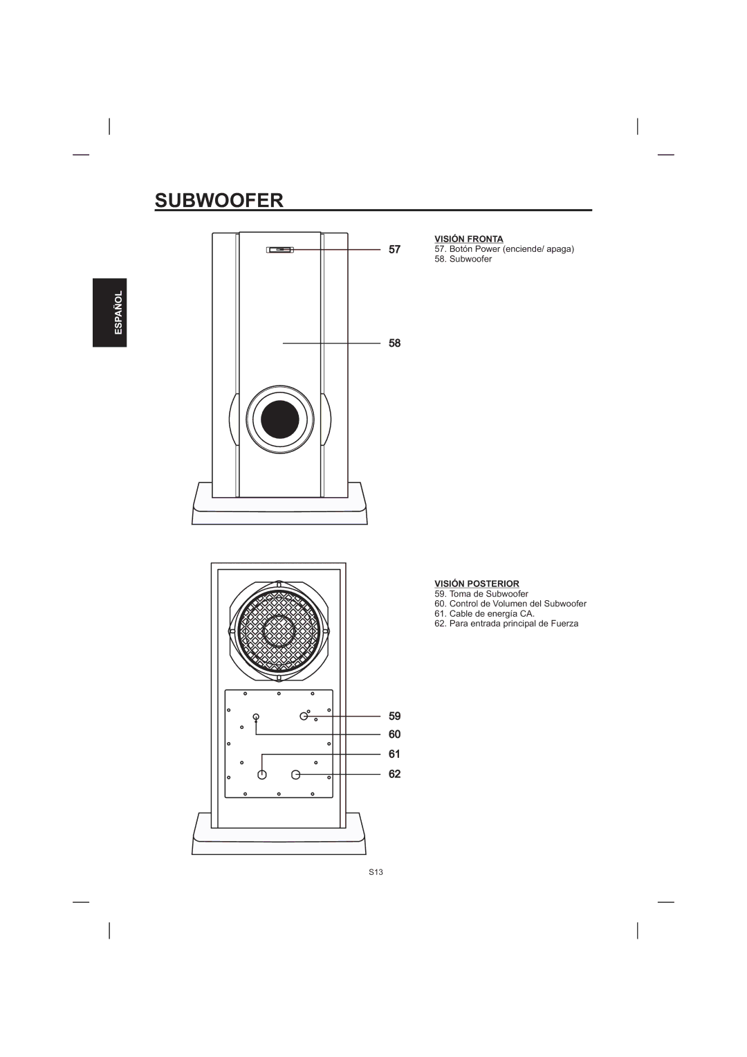 The Singing Machine STVD-1001 manual Subwoofer, Visión Fronta 