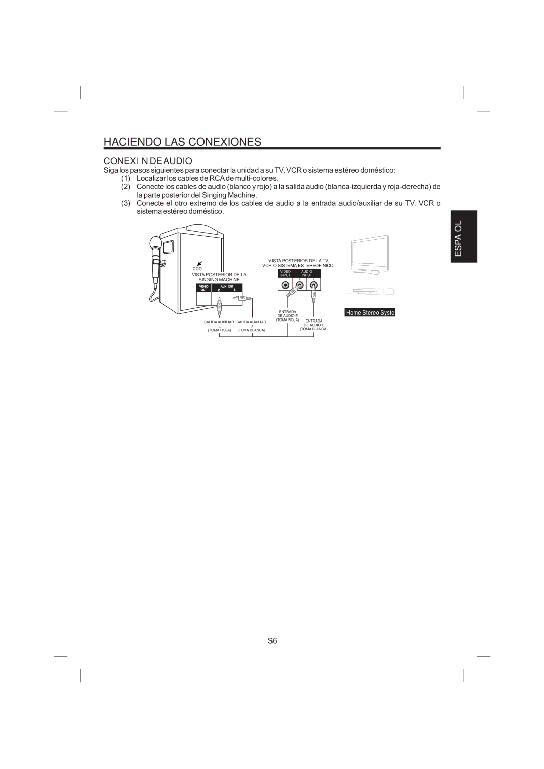 The Singing Machine STVG-359 manual Conexión DE Audio 