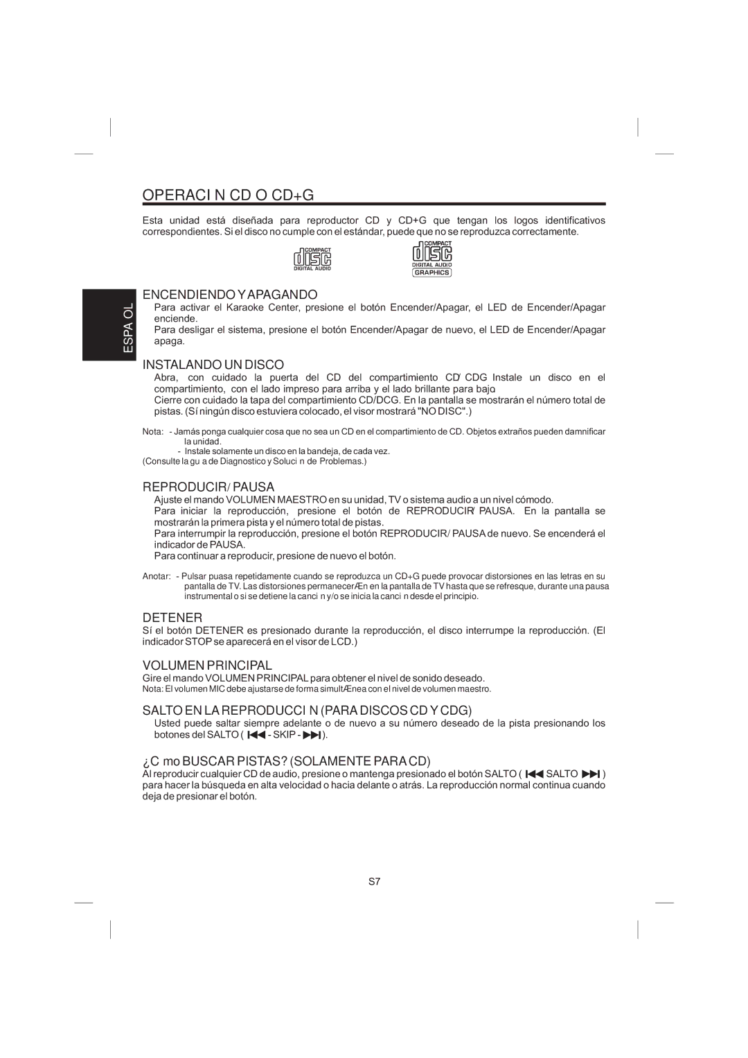 The Singing Machine STVG-359 manual Operación CD O CD+G 