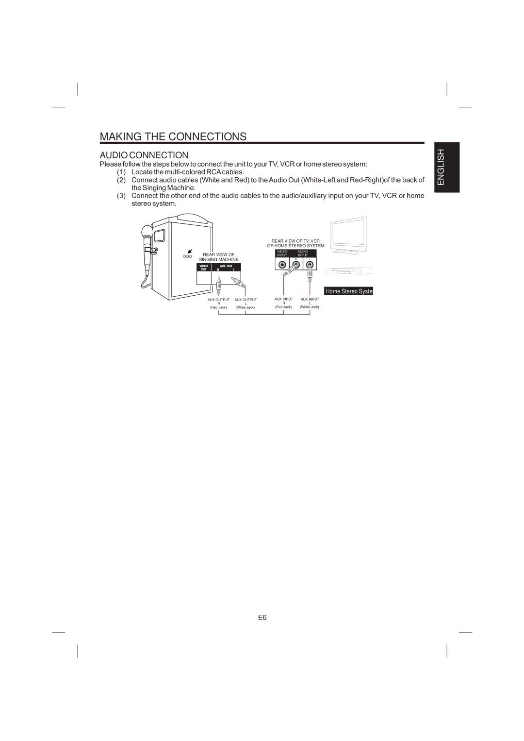 The Singing Machine STVG-359 manual Audio Connection 