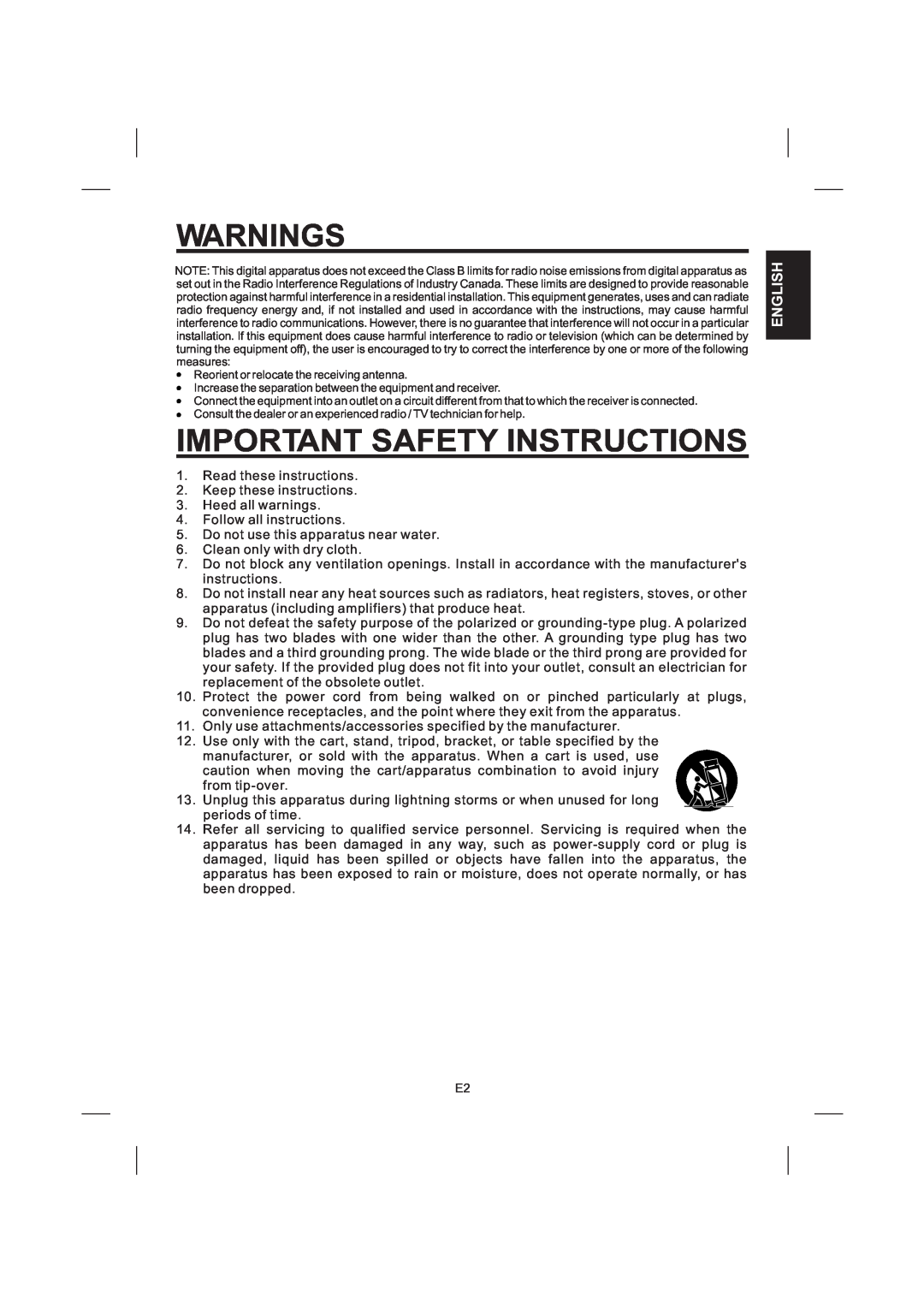 The Singing Machine STVG-359 manual Important Safety Instructions, Warnings, English 