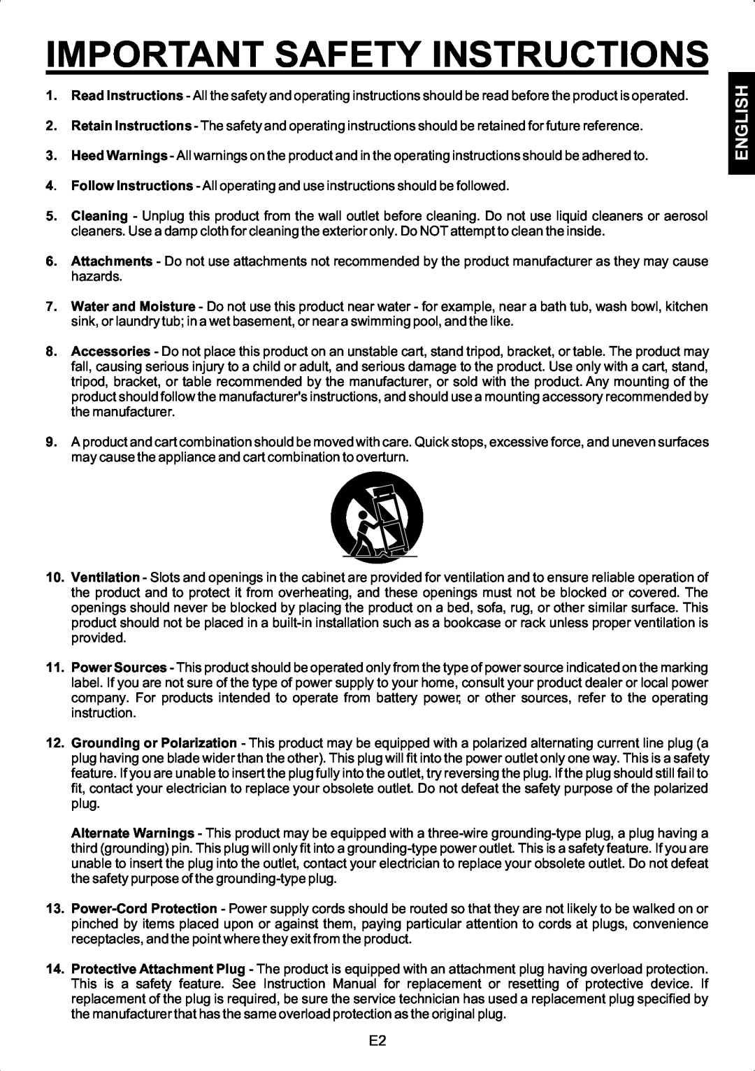 The Singing Machine STVG-502 instruction manual Important Safety Instructions, English 