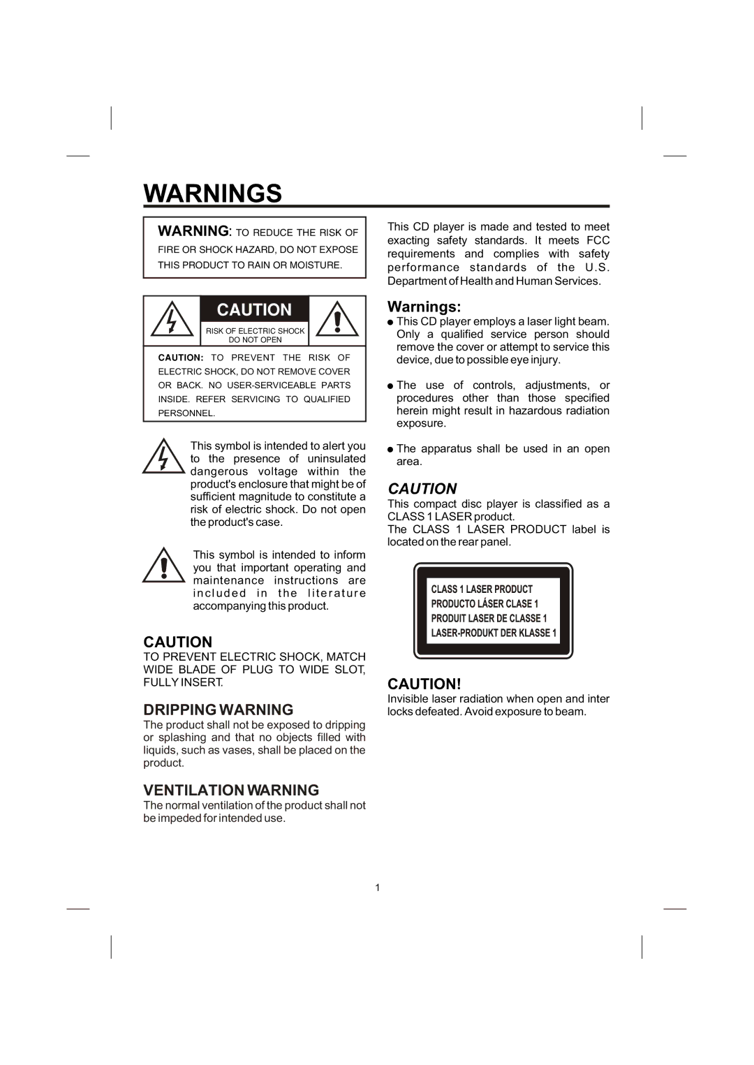 The Singing Machine STVG-513, Singing Machine instruction manual Dripping Warning, Ventilation Warning 