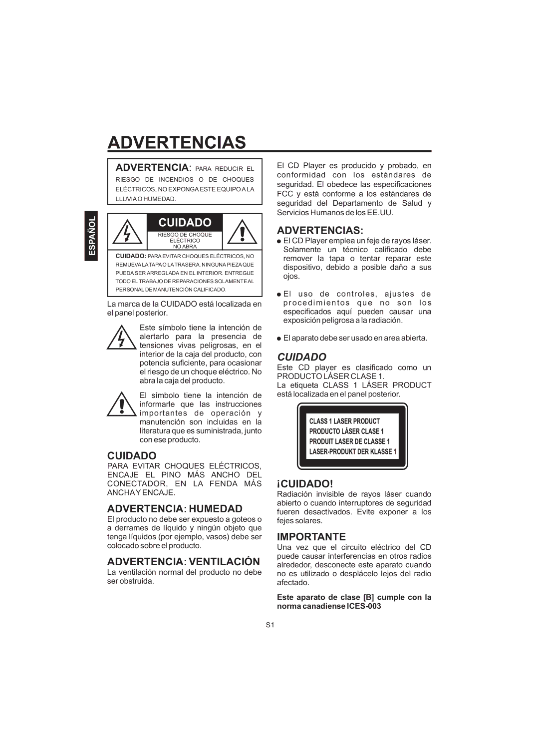 The Singing Machine STVG-520 Cuidado, Advertencia Humedad, Advertencia Ventilación, Advertencias, Importante 