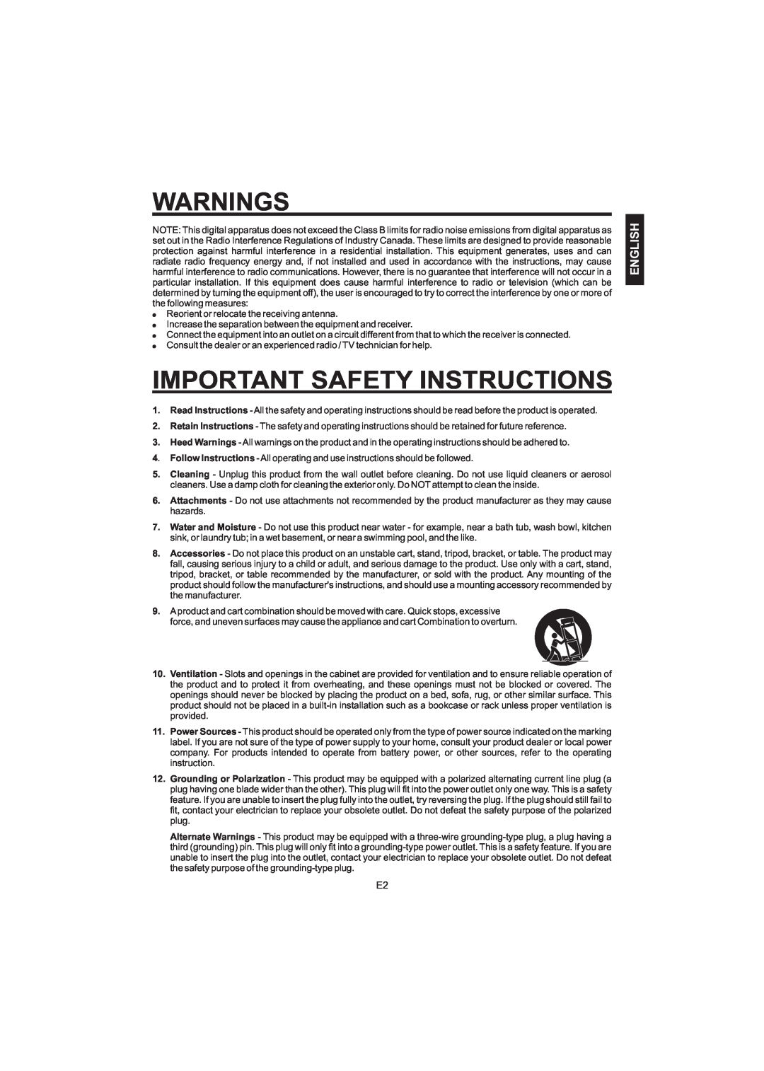The Singing Machine STVG-520 instruction manual Important Safety Instructions, Warnings, English 