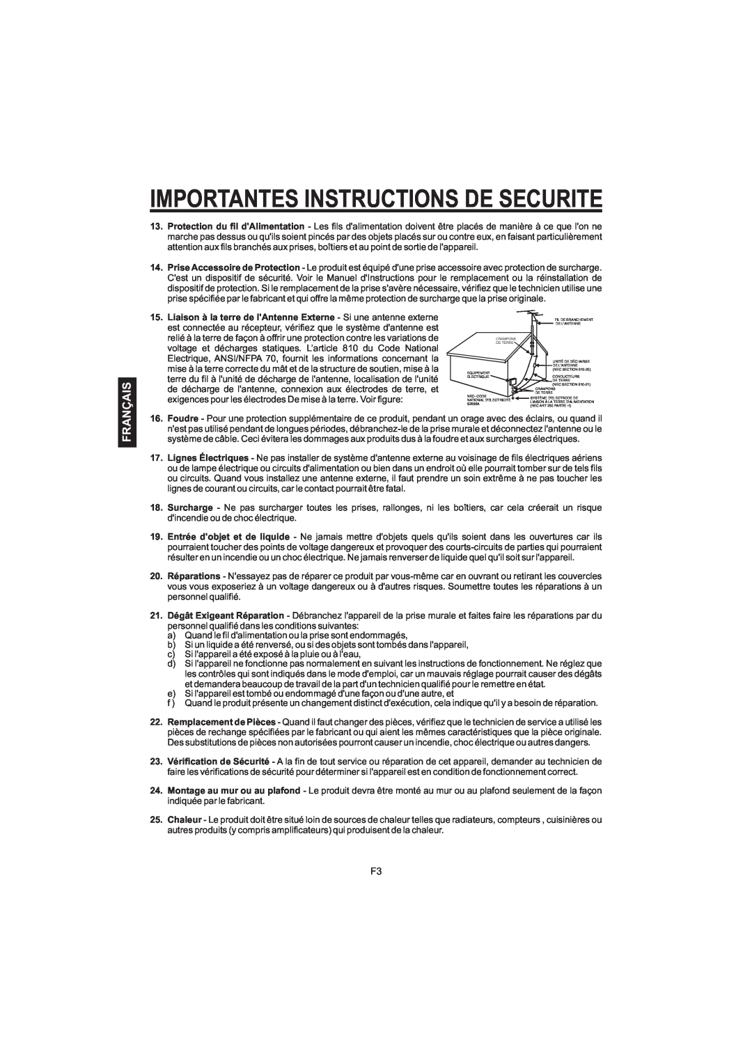 The Singing Machine STVG-520 instruction manual Importantes Instructions De Securite, Français 