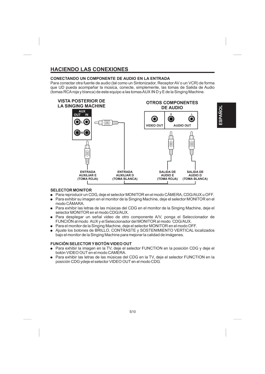 The Singing Machine STVG-535 instruction manual Conectando UN Componente DE Audio EN LA Entrada, Selector Monitor 