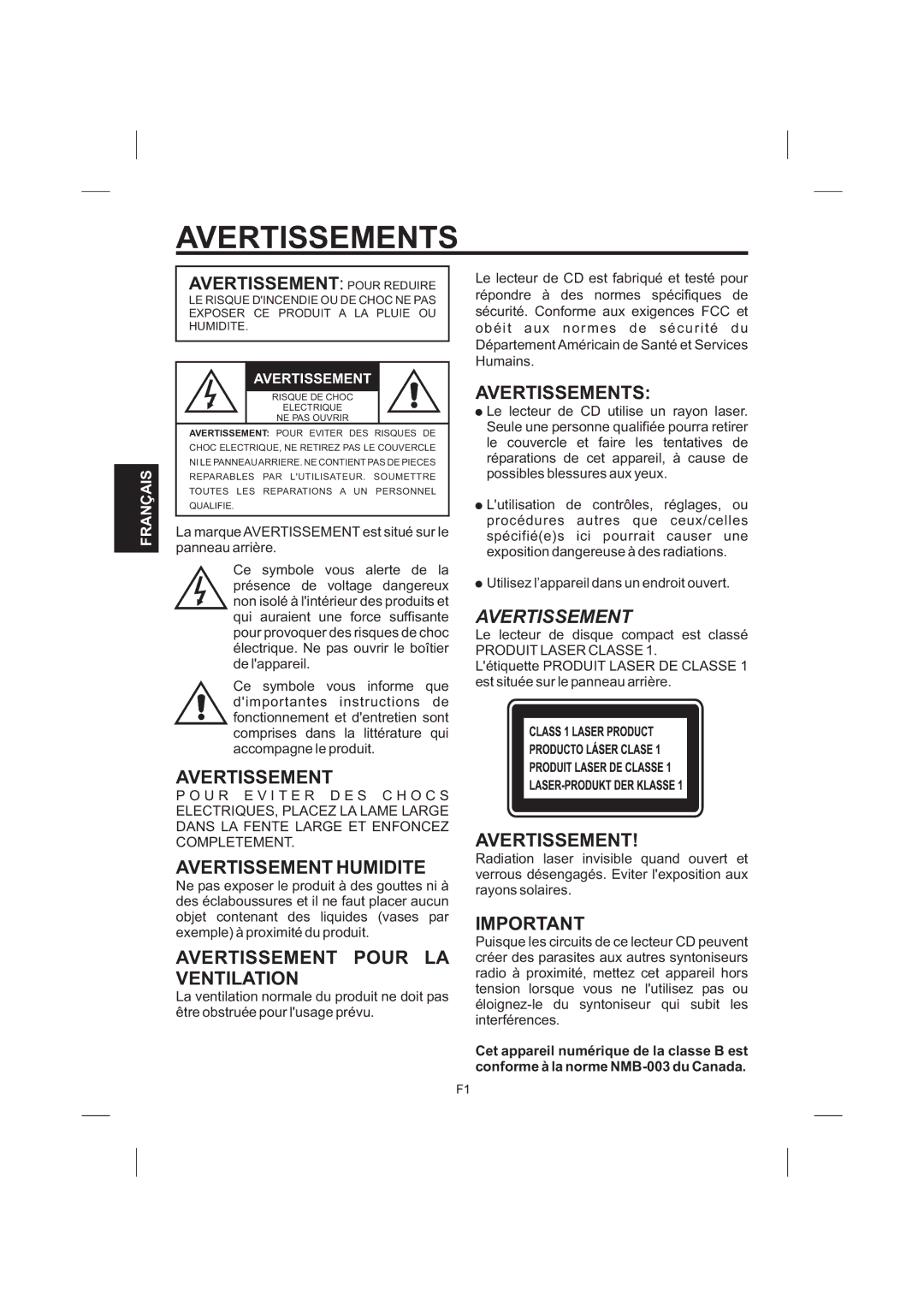 The Singing Machine STVG-535 Avertissement Humidite, Avertissement Pour LA Ventilation, Avertissements 