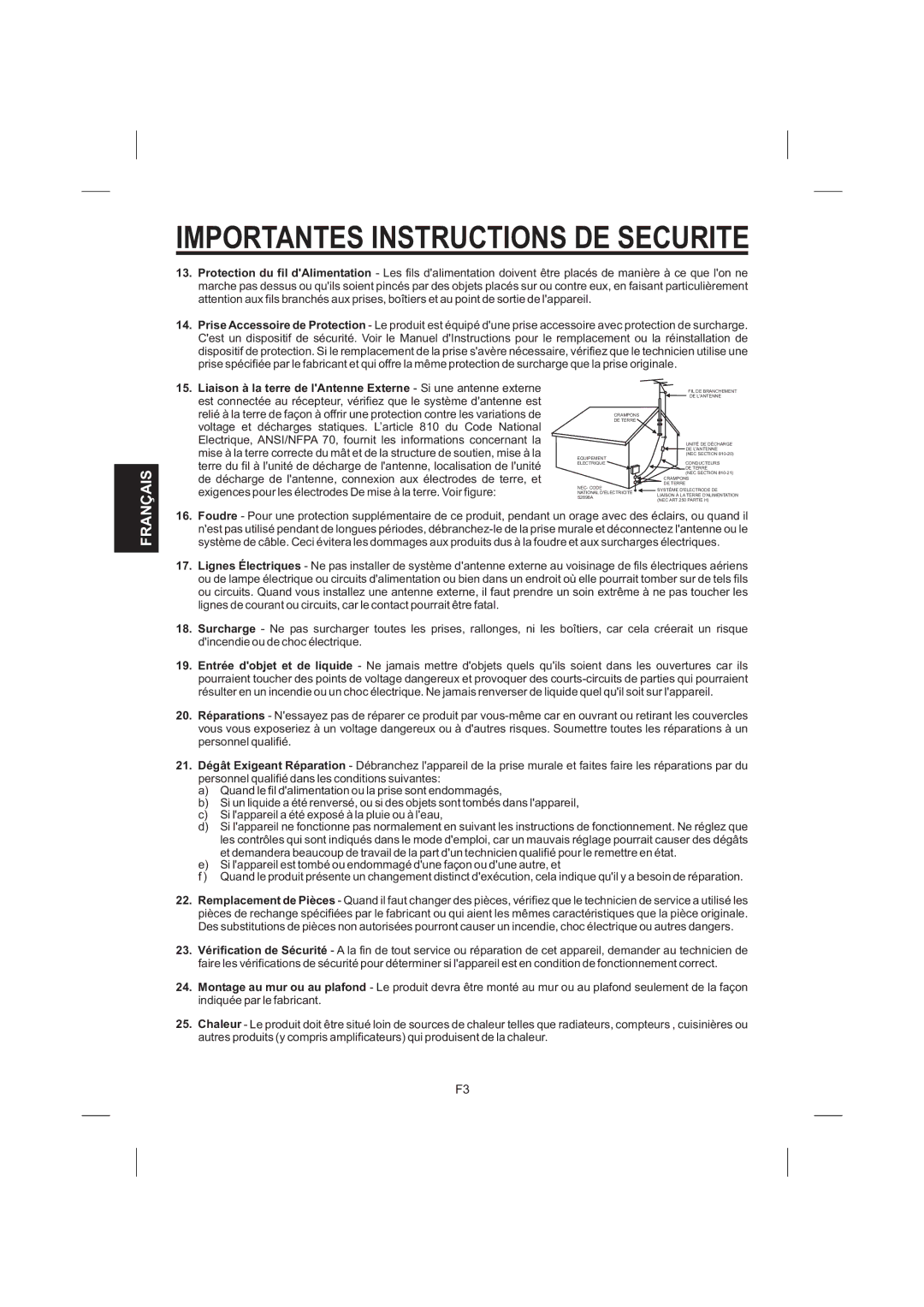 The Singing Machine STVG-535 instruction manual Importantes Instructions DE Securite 