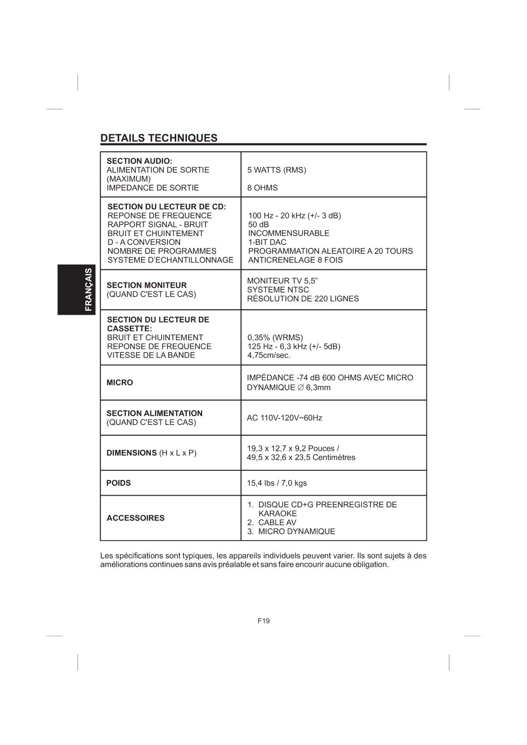 The Singing Machine STVG-535 instruction manual Details Techniques 