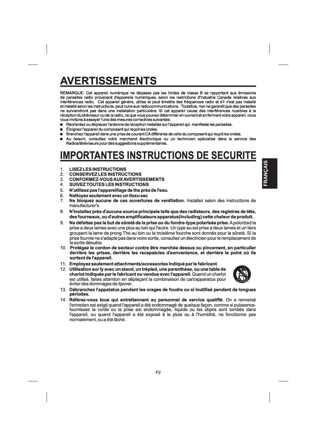The Singing Machine STVG-559 manual Avertissements, Importantes Instructions De Securite, Français 