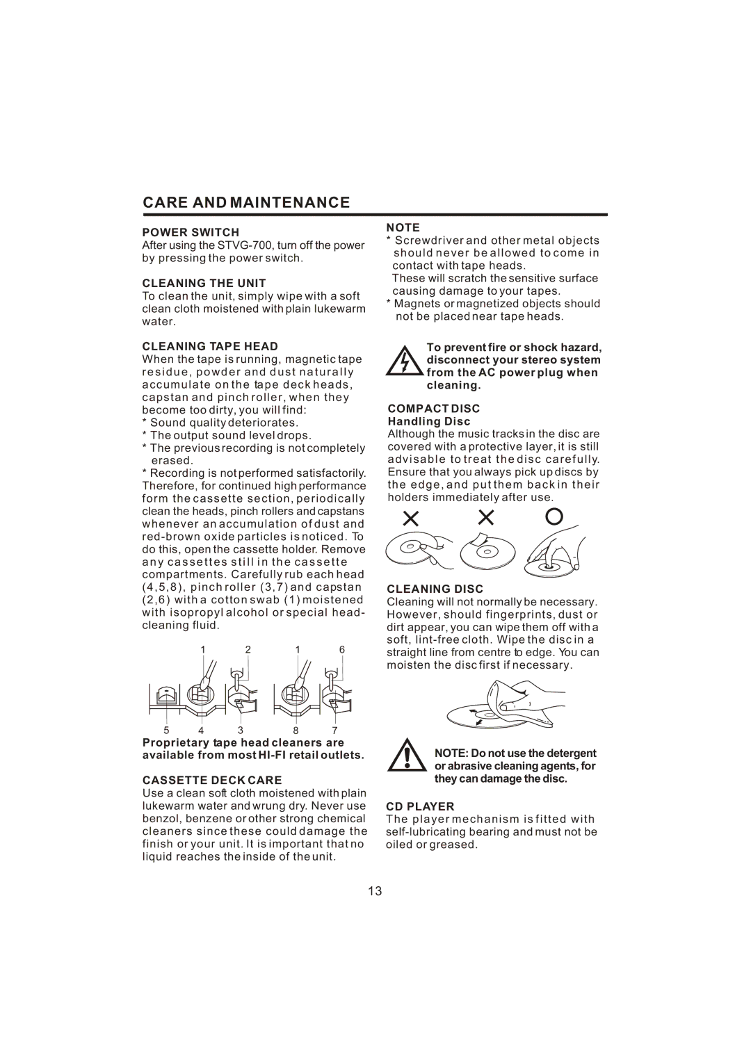 The Singing Machine STVG-700 manual Care and Maintenance 