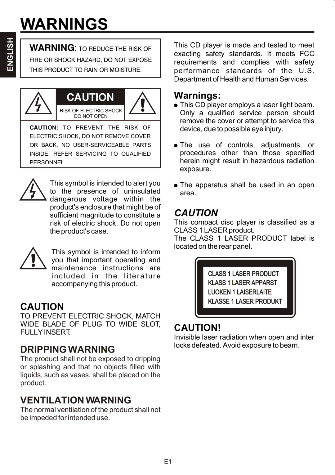 The Singing Machine STVG-707 instruction manual Dripping Warning, Ventilation Warning 