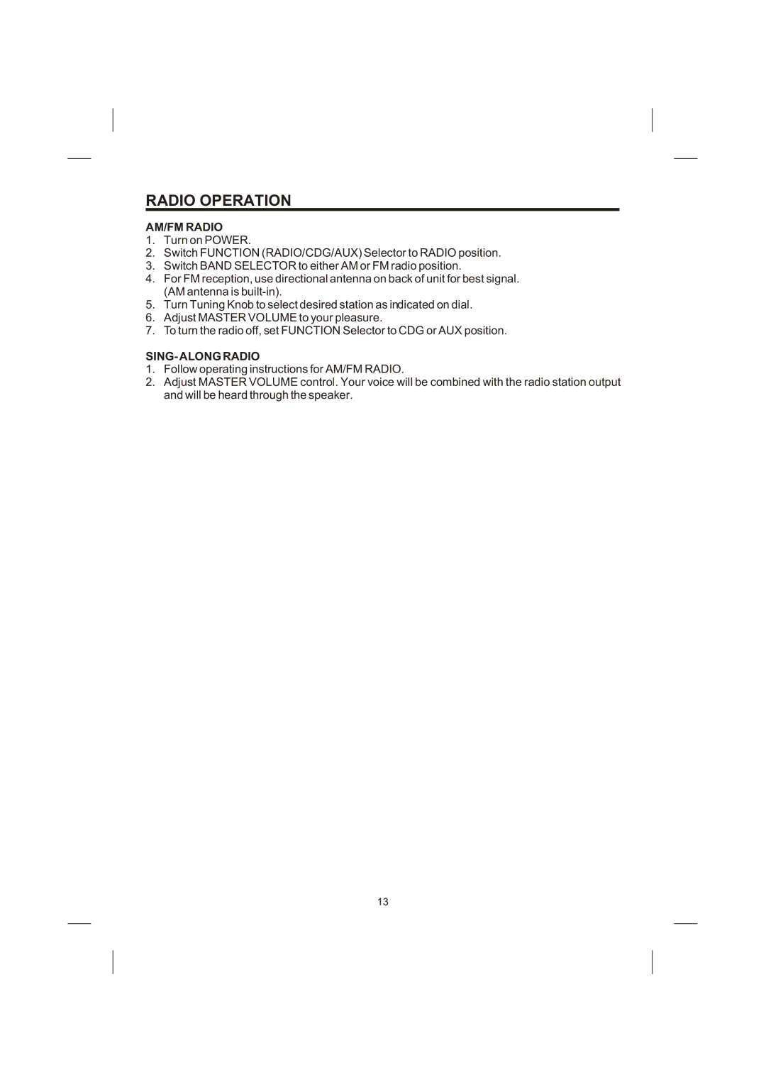 The Singing Machine STVG-710 instruction manual Radio Operation, AM/FM Radio, SING- Along Radio 