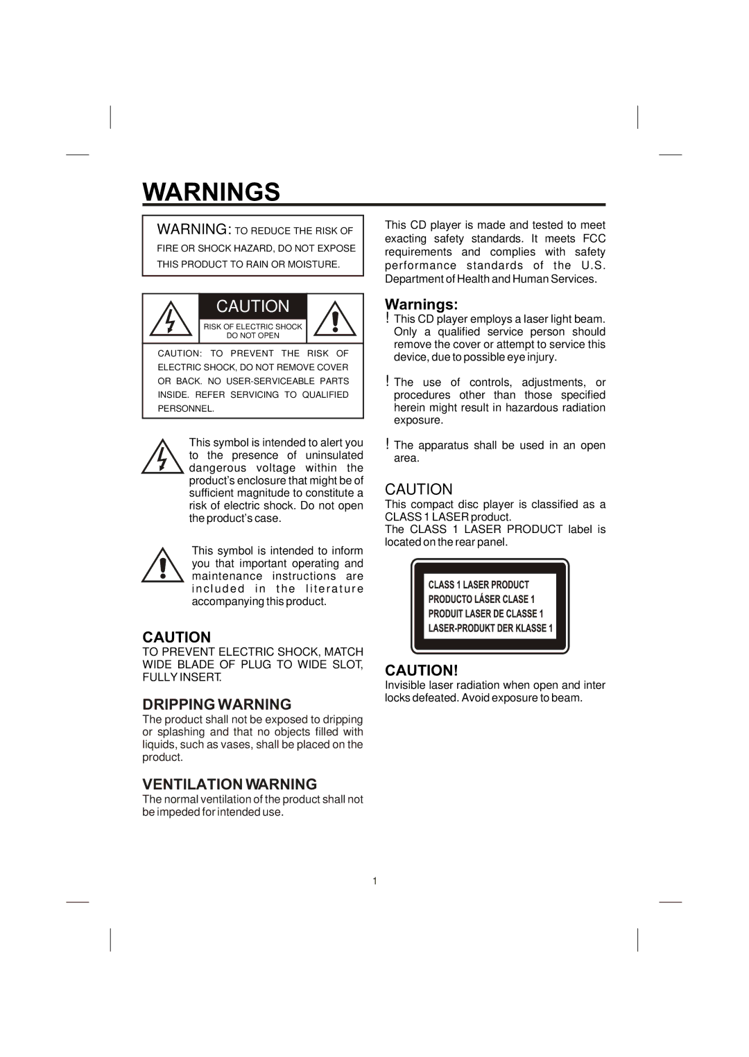 The Singing Machine STVG-710 instruction manual Dripping Warning, Ventilation Warning 