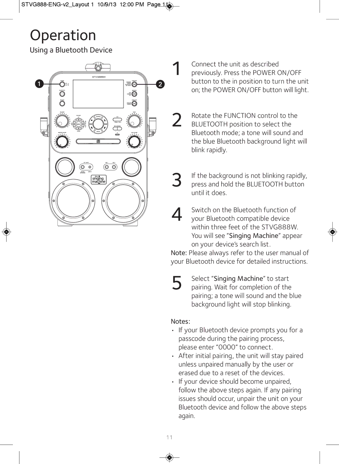 The Singing Machine STVG888W instruction manual Using a Bluetooth Device 