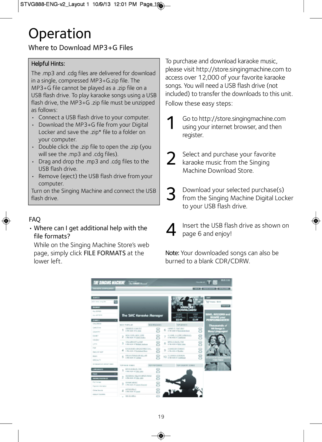 The Singing Machine STVG888W instruction manual Where to Download MP3+G Files, Helpful Hints 