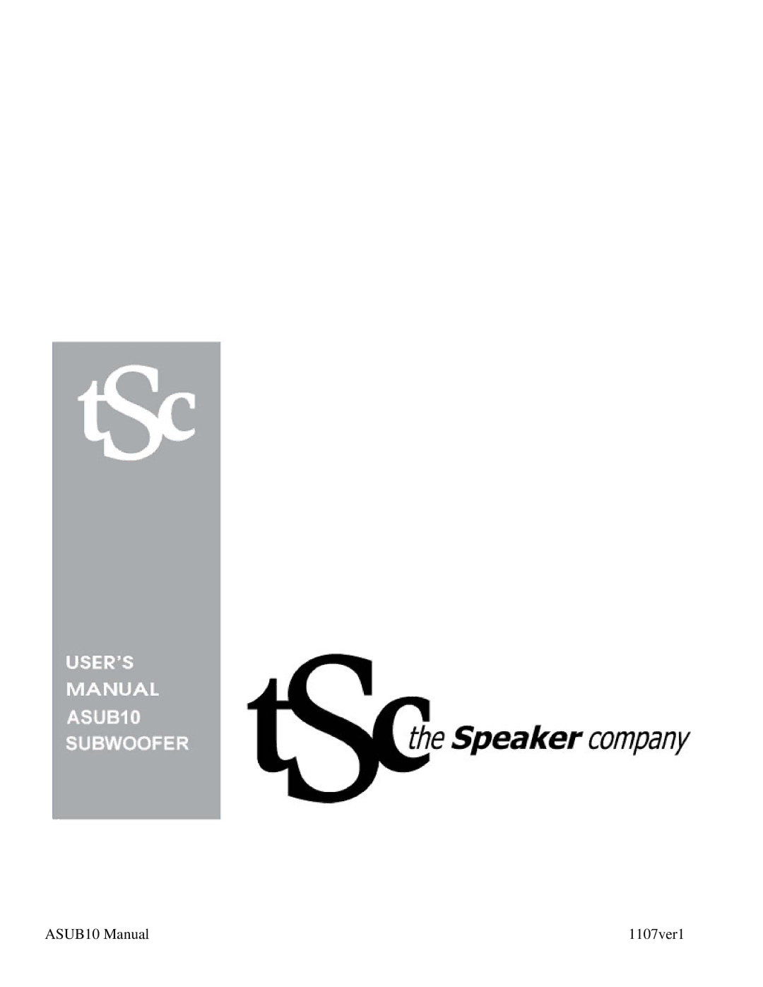 The Speaker Company manual ASUB10 Manual 1107ver1 