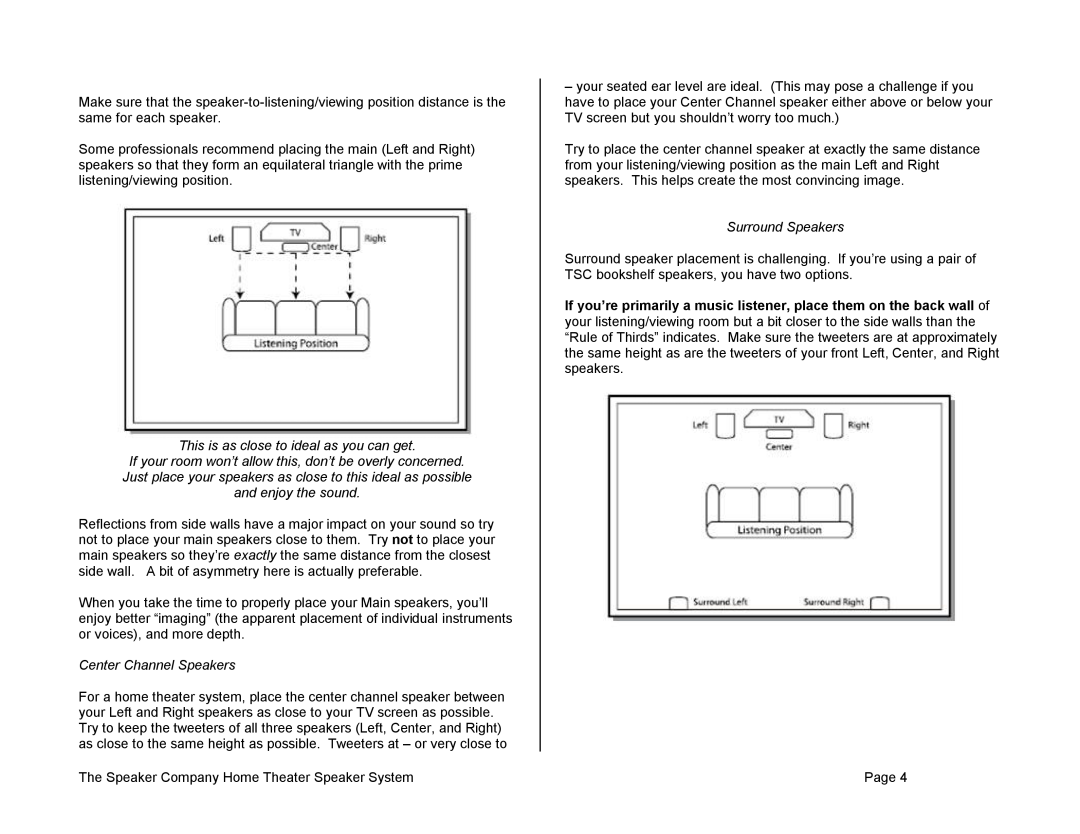 The Speaker Company Home Theater Speaker manual This is as close to ideal as you can get, Center Channel Speakers 