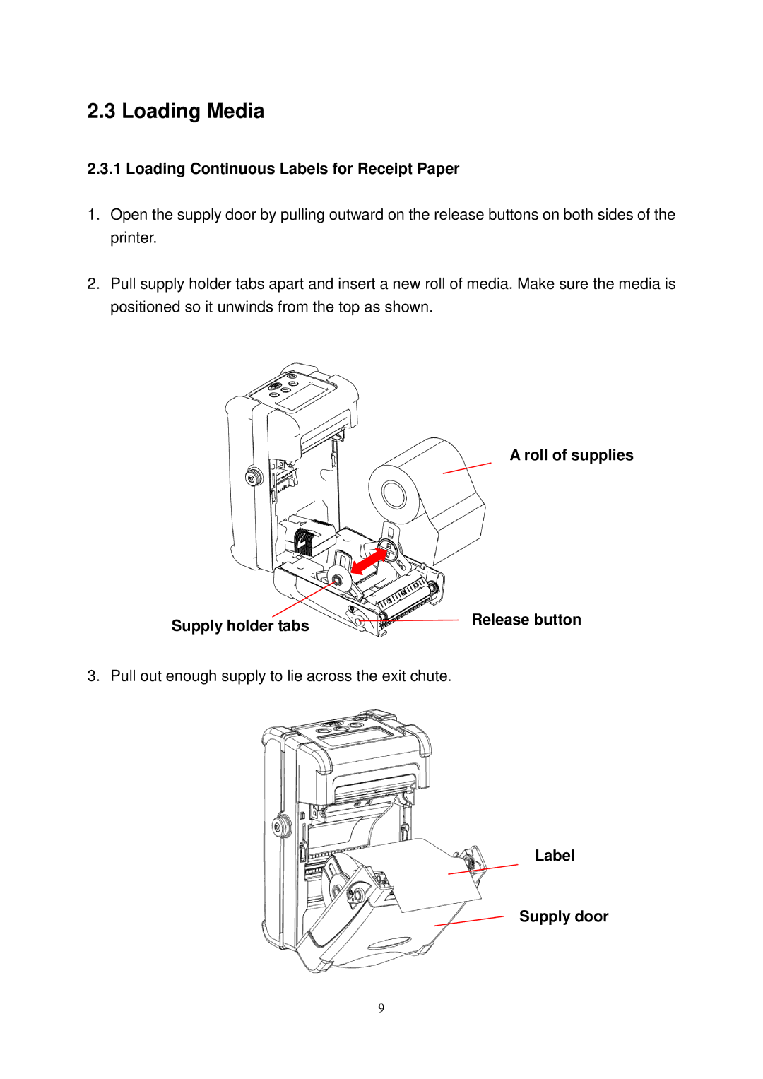 The Speaker Company M23 user manual Loading Media, Roll of supplies Supply holder tabs Release button, Label Supply door 