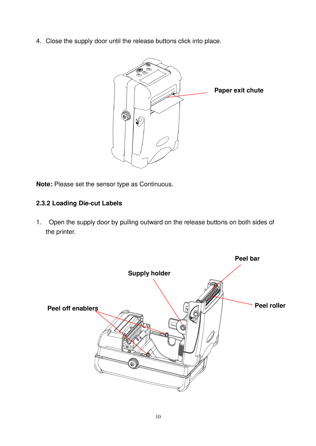 The Speaker Company M23 user manual Paper exit chute Loading Die-cut Labels, Peel off enablers Peel roller 