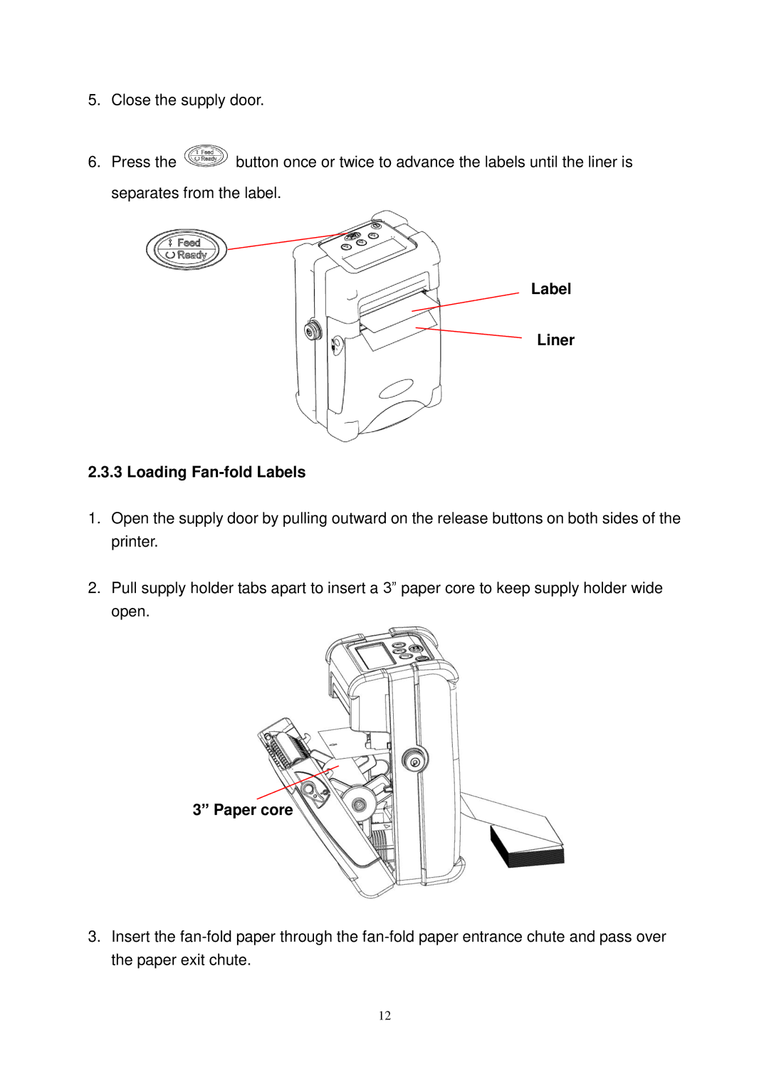 The Speaker Company M23 user manual Label Liner Loading Fan-fold Labels, Paper core 