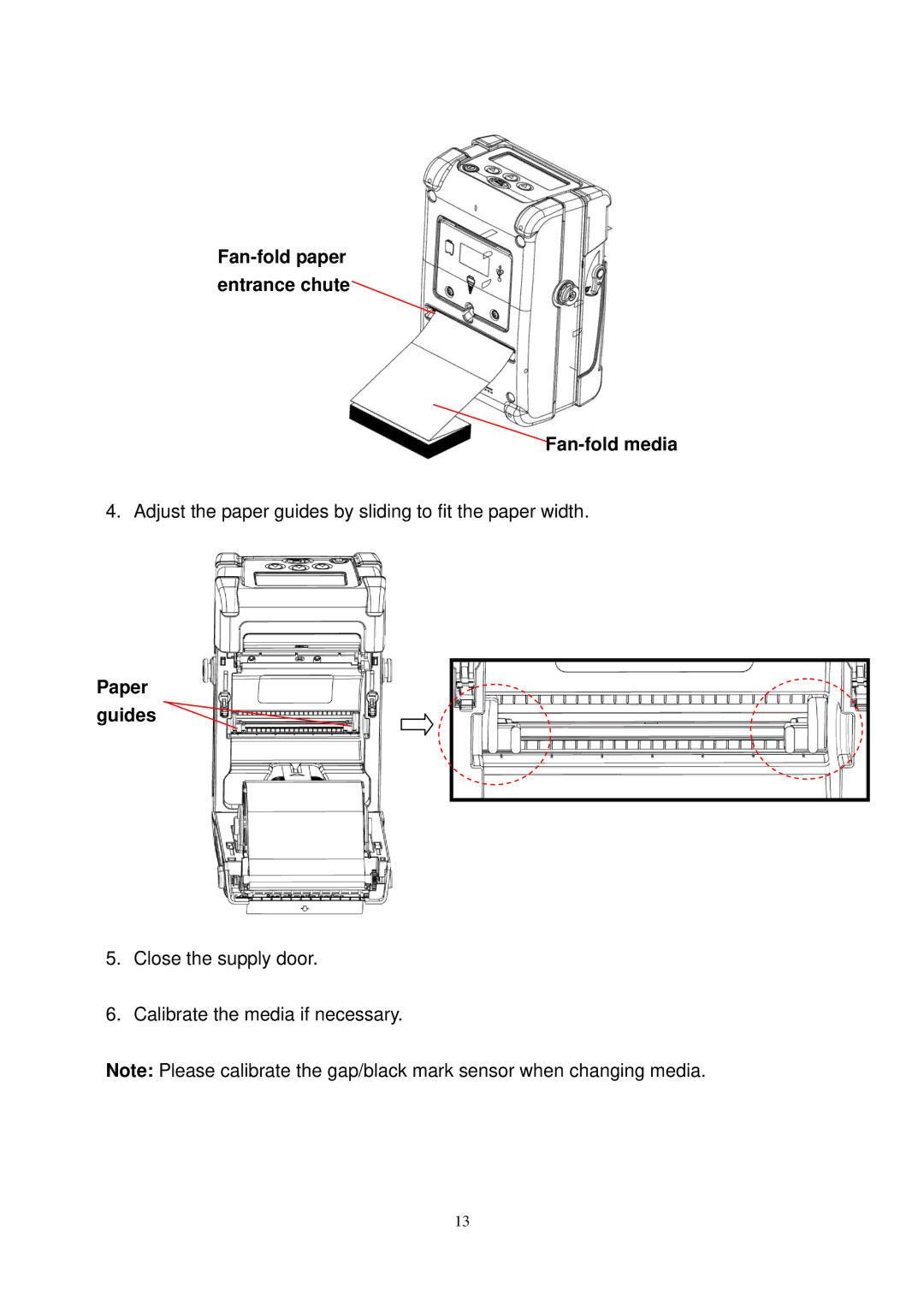 The Speaker Company M23 user manual Fan-fold paper entrance chute Fan-fold media, Paper guides 