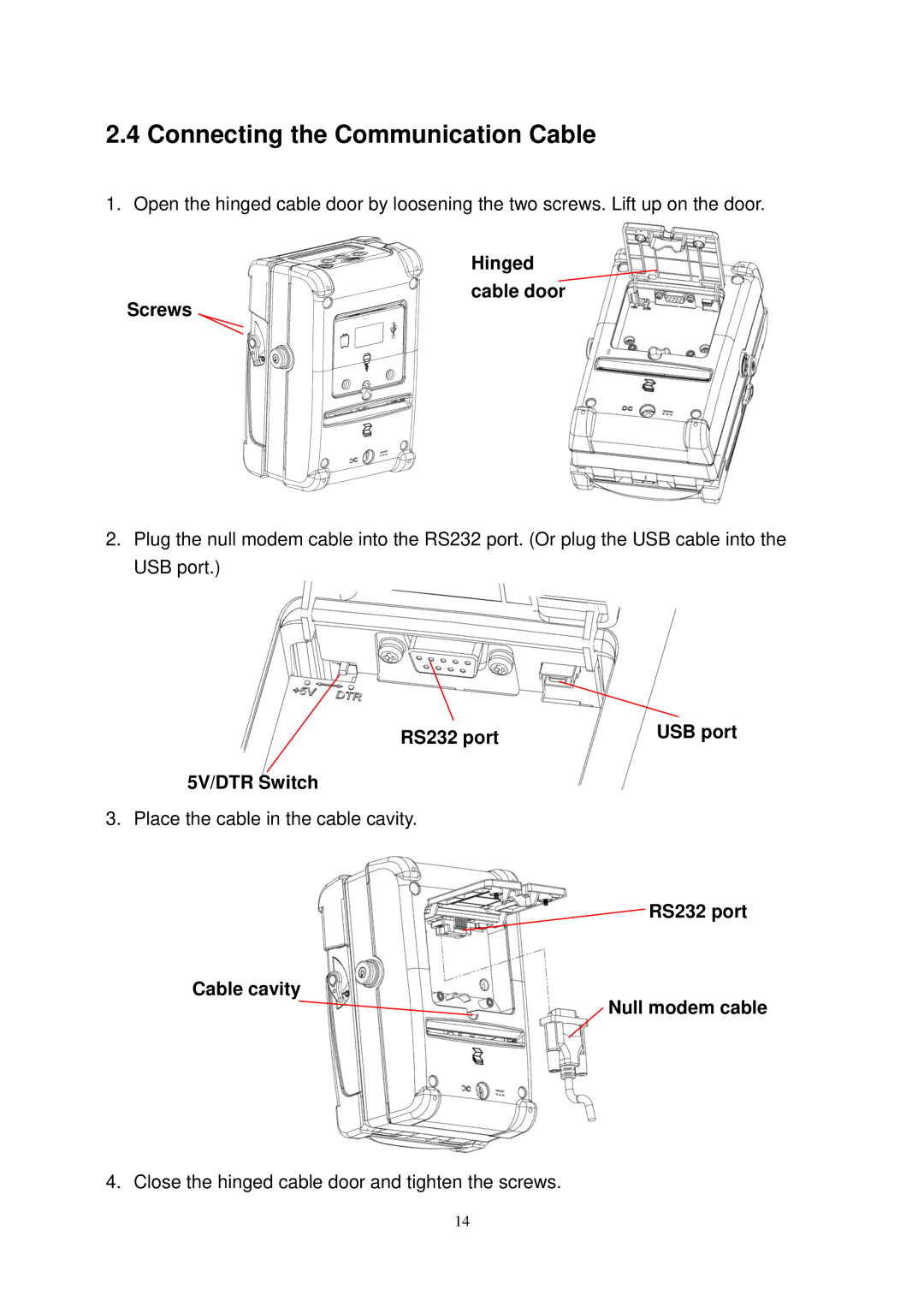 The Speaker Company M23 user manual Connecting the Communication Cable, Hinged Cable door Screws, RS232 port 