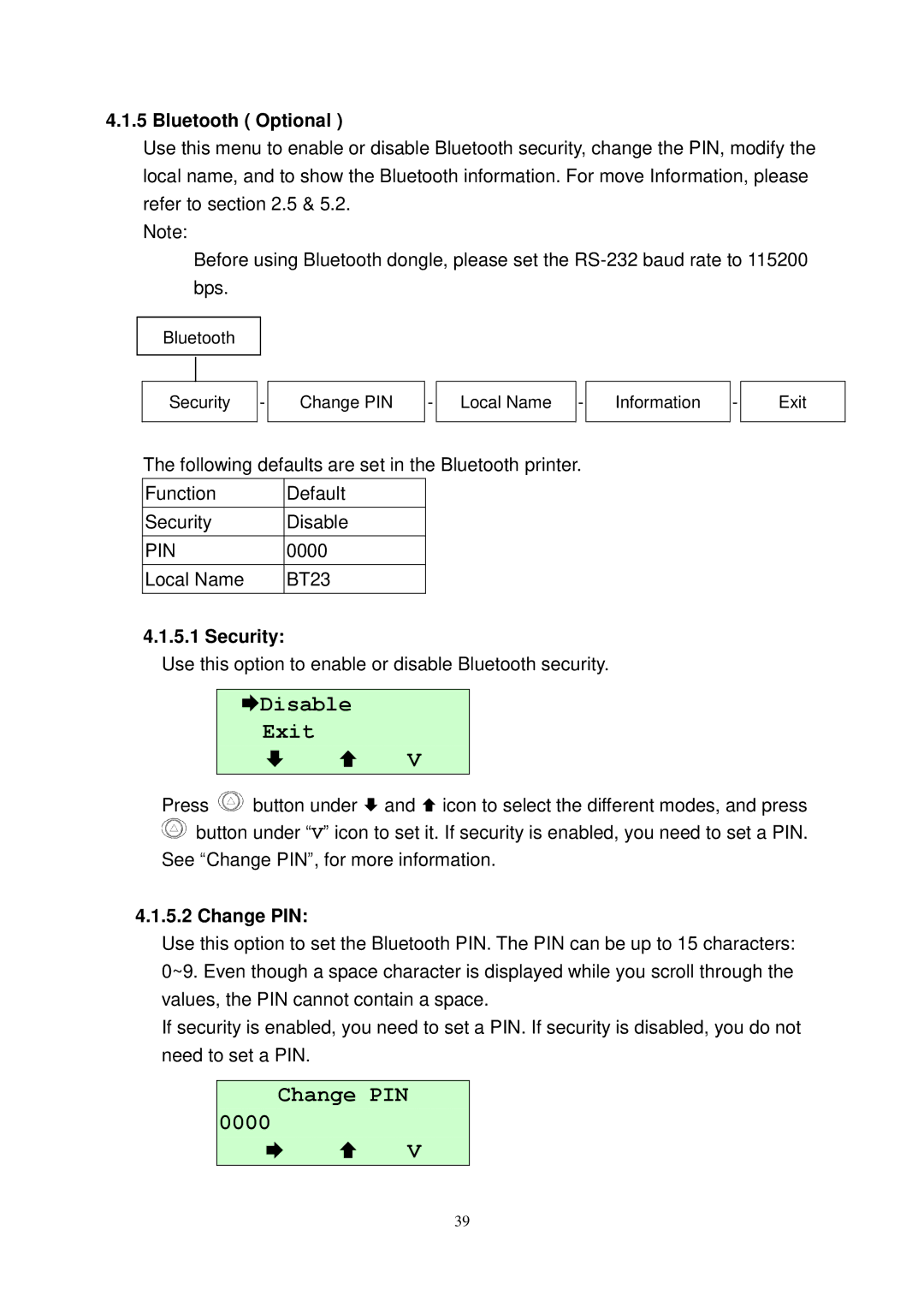 The Speaker Company M23 user manual Disable Exit, Change PIN 0000, Security 