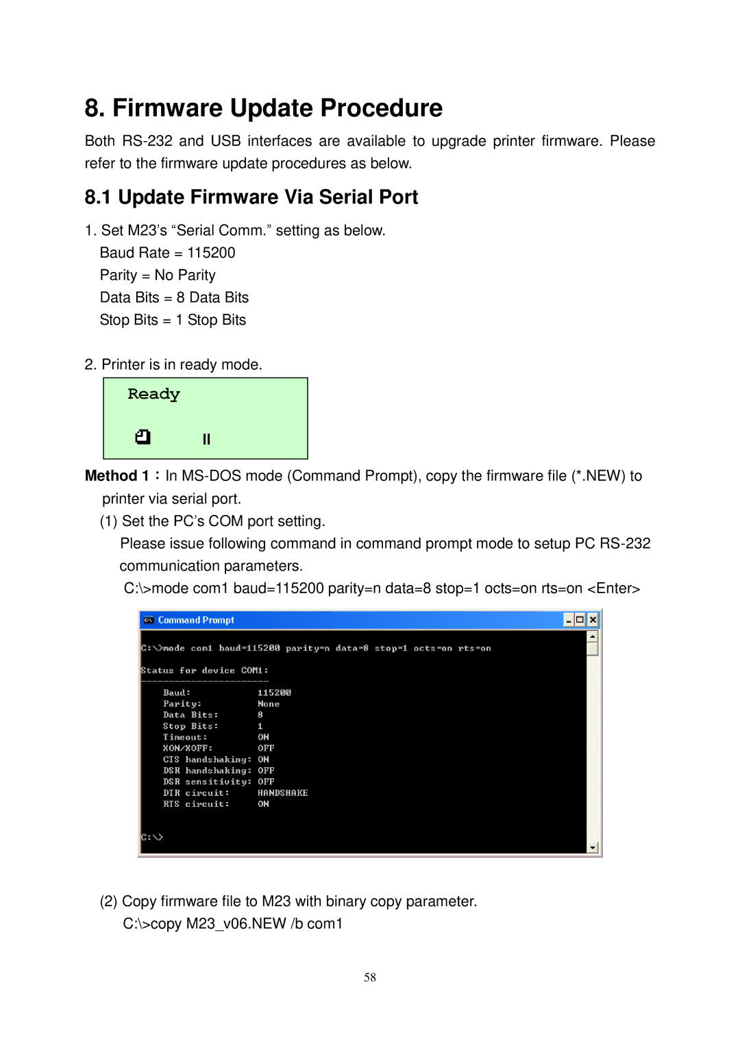 The Speaker Company M23 user manual Firmware Update Procedure, Update Firmware Via Serial Port 