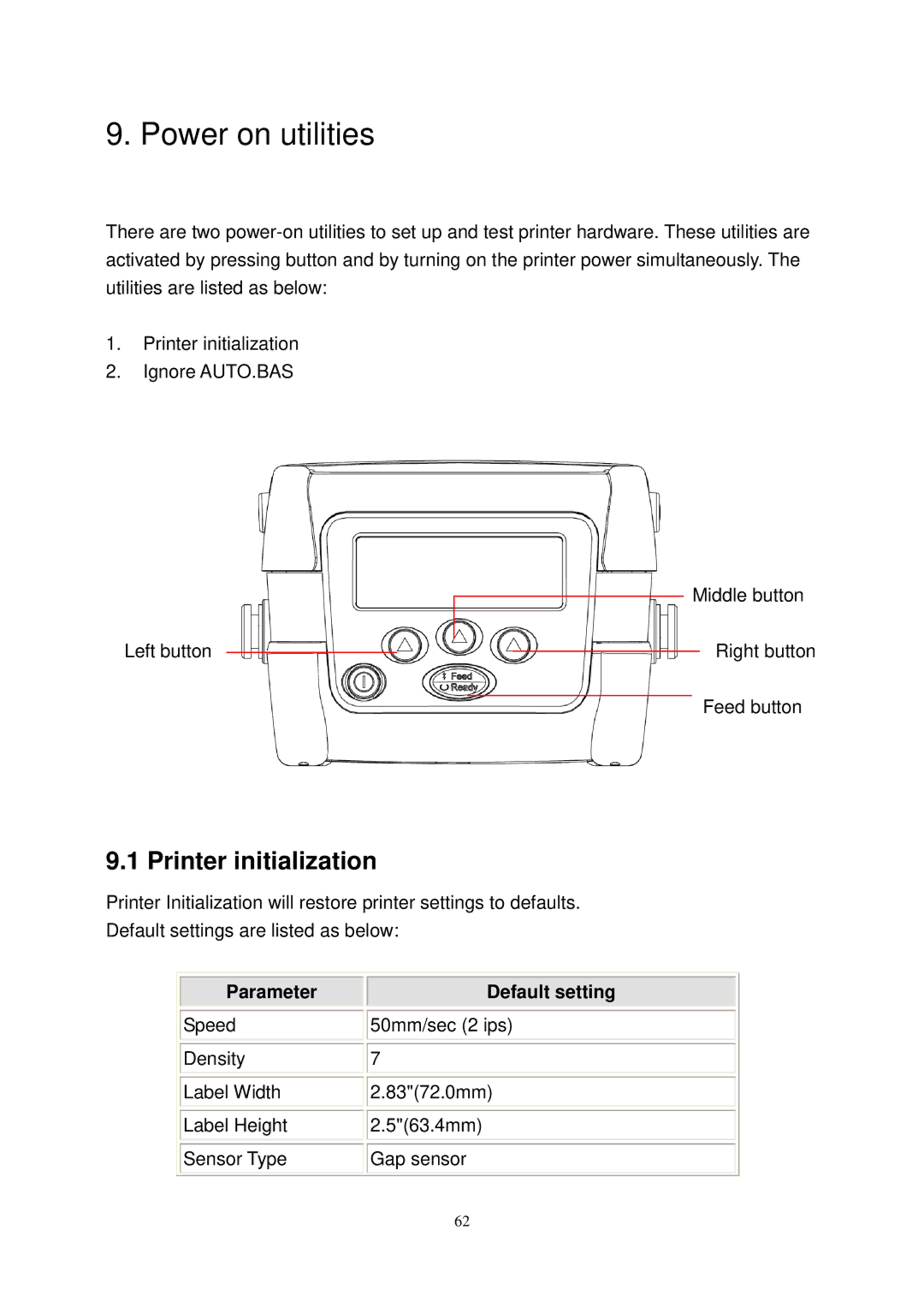 The Speaker Company M23 user manual Power on utilities, Printer initialization 