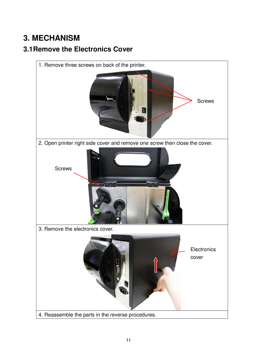 The Speaker Company me240 manual Mechanism, 1Remove the Electronics Cover 