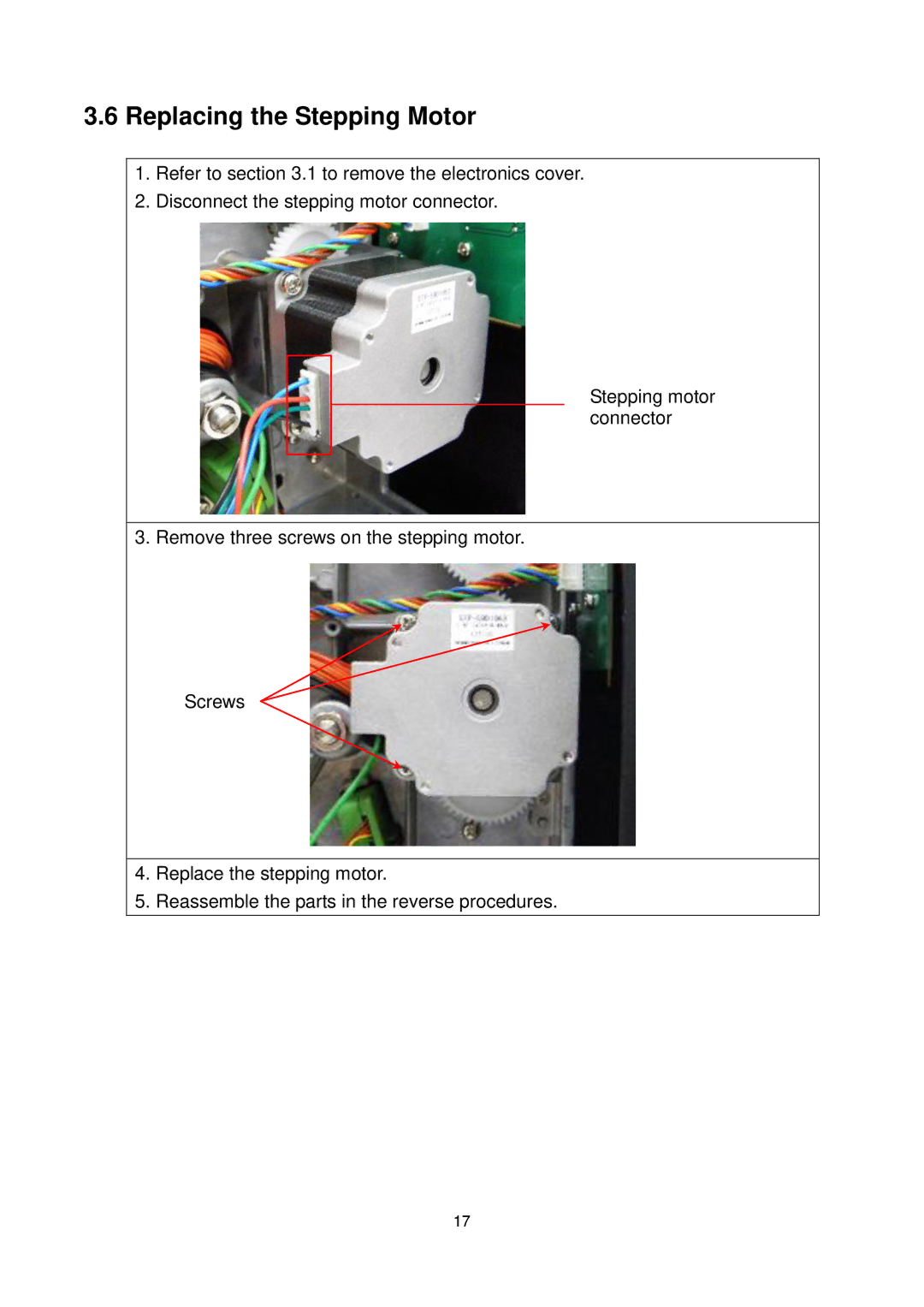 The Speaker Company me240 manual Replacing the Stepping Motor 