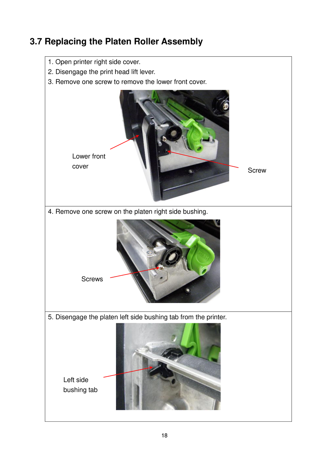 The Speaker Company me240 manual Replacing the Platen Roller Assembly 