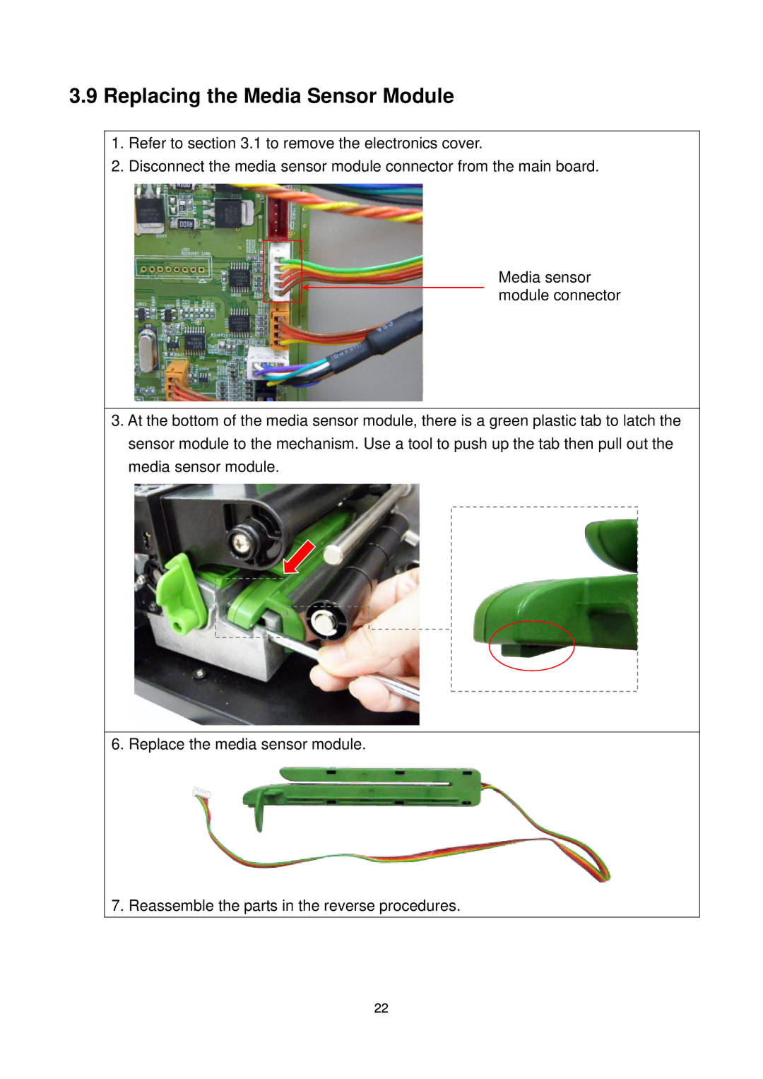 The Speaker Company me240 manual Replacing the Media Sensor Module 