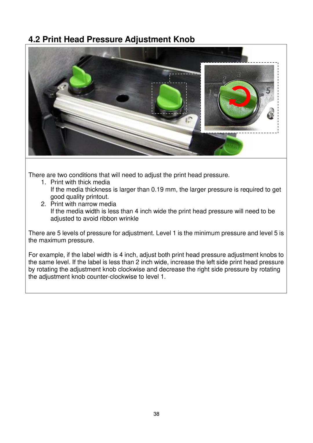 The Speaker Company me240 manual Print Head Pressure Adjustment Knob 