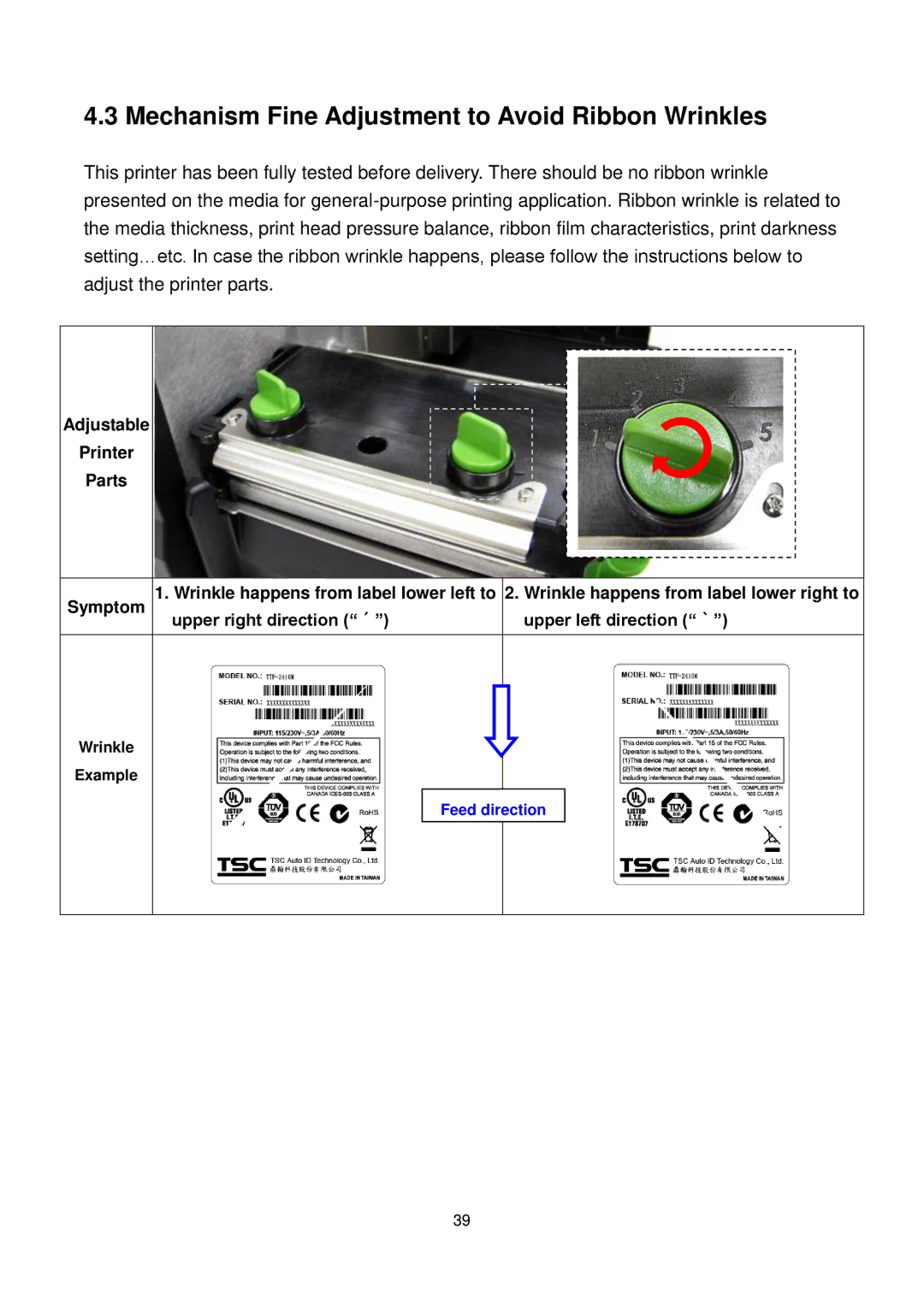 The Speaker Company me240 manual Mechanism Fine Adjustment to Avoid Ribbon Wrinkles 