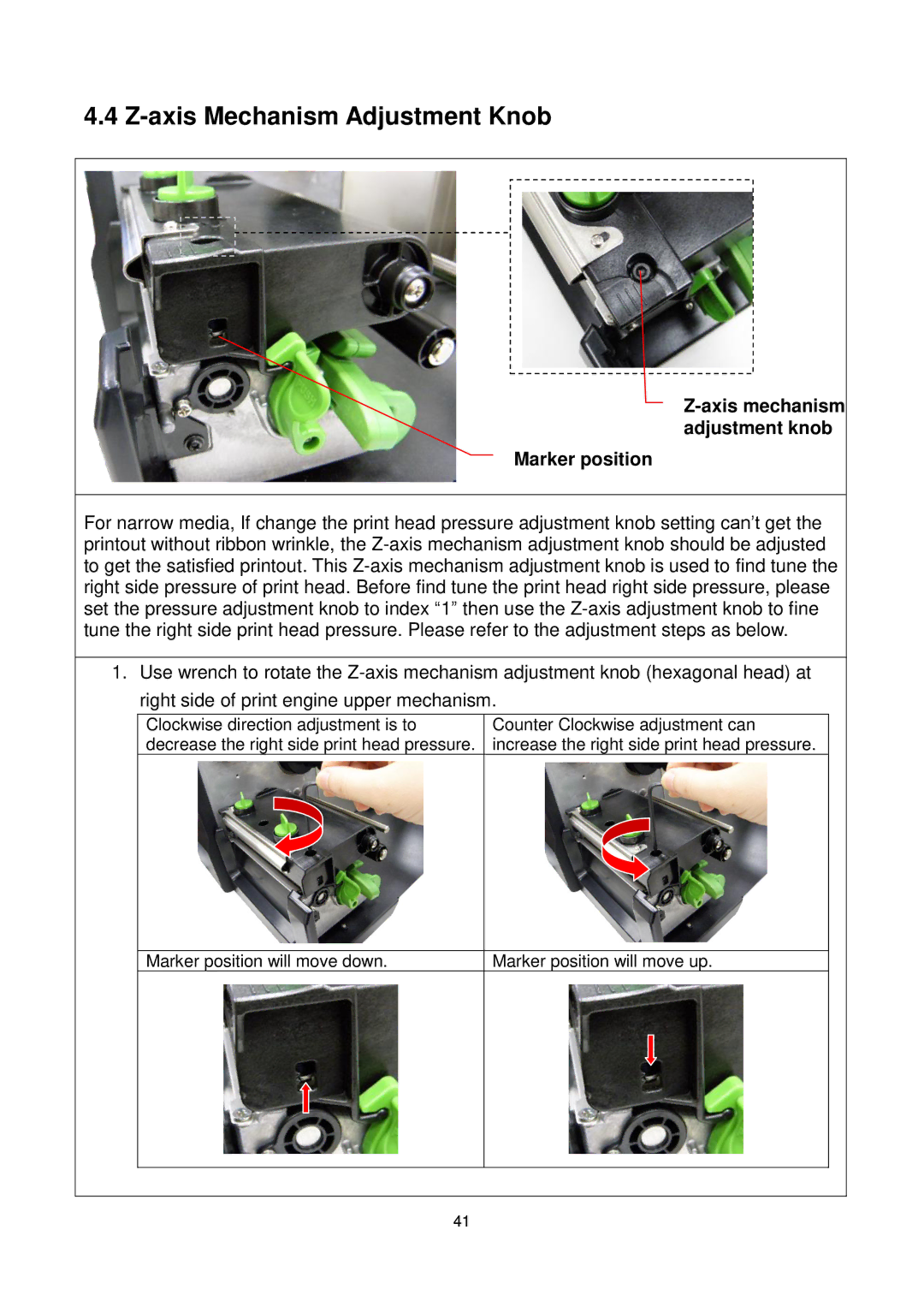 The Speaker Company me240 manual Axis Mechanism Adjustment Knob, Axis mechanism adjustment knob Marker position 