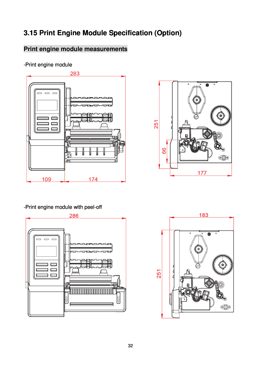 The Speaker Company me240 manual Print Engine Module Specification Option, Print engine module measurements 