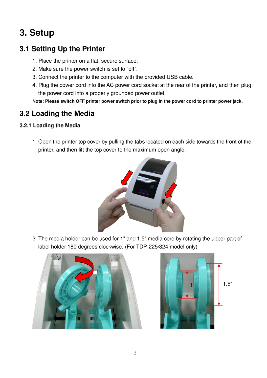 The Speaker Company TDP-225 user manual Setup, Setting Up the Printer, Loading the Media 