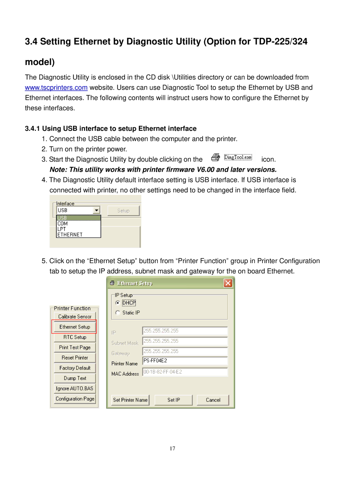 The Speaker Company TDP-225 user manual Using USB interface to setup Ethernet interface 