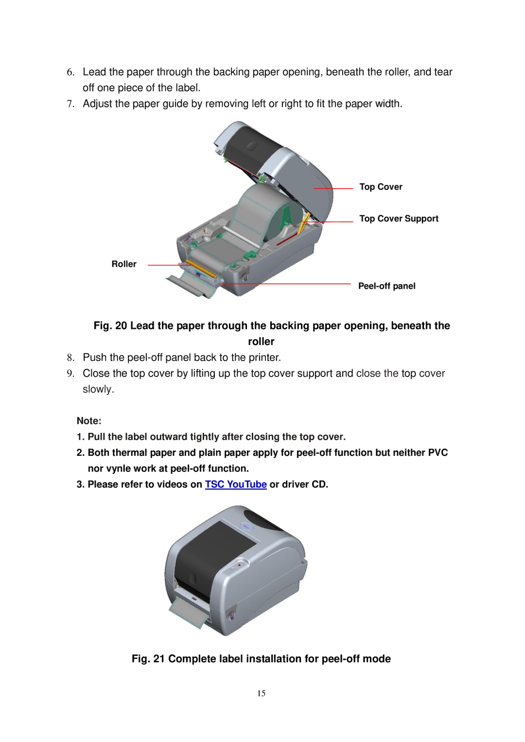 The Speaker Company TTP-245 Plus user manual Complete label installation for peel-off mode 