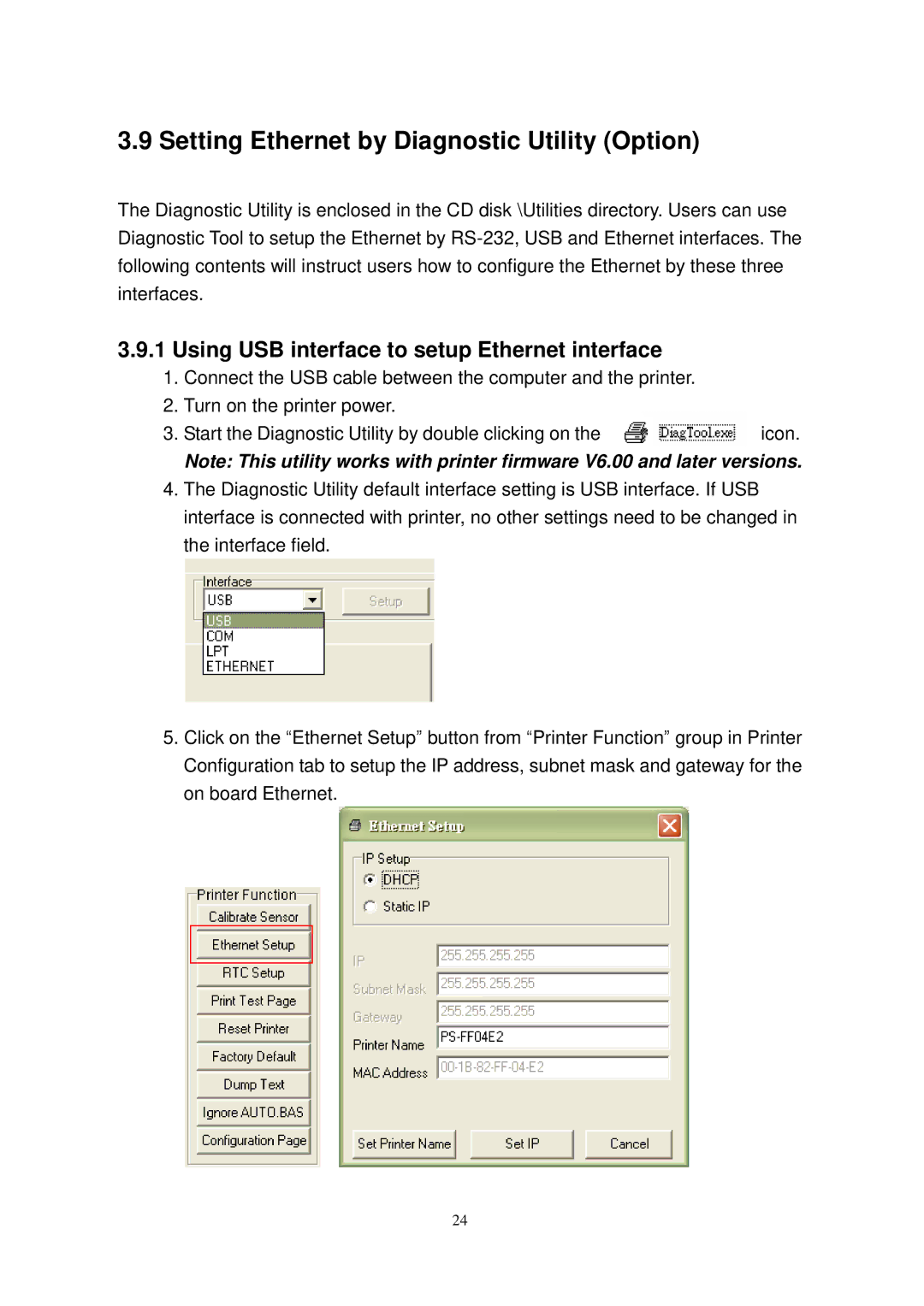 The Speaker Company TTP-245 Plus user manual Setting Ethernet by Diagnostic Utility Option 