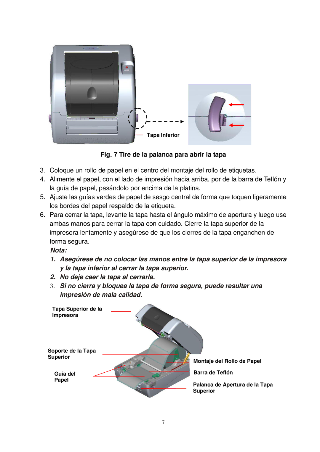 The Speaker Company TTP-245 manual Tire de la palanca para abrir la tapa 