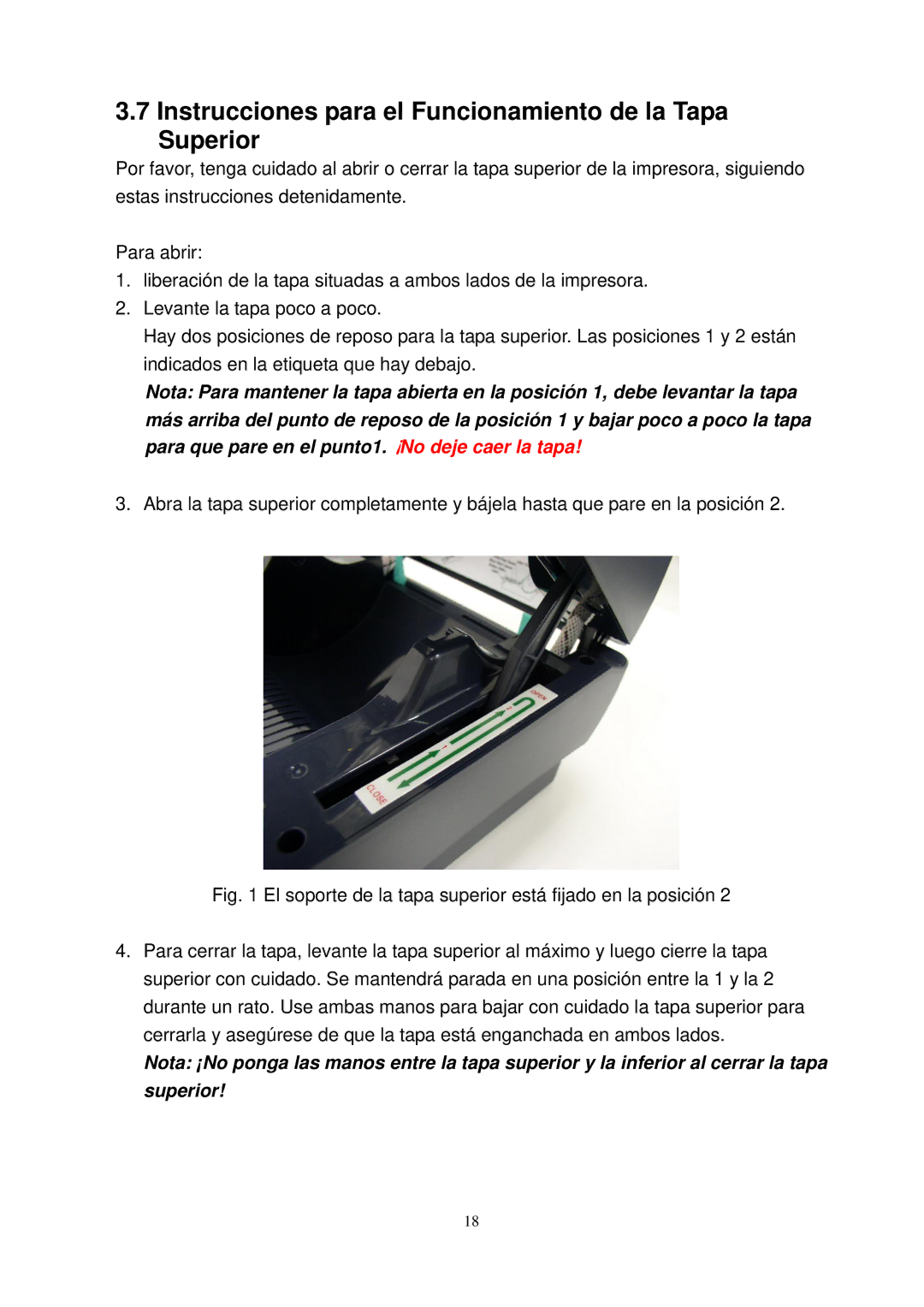 The Speaker Company TTP-245 manual Instrucciones para el Funcionamiento de la Tapa Superior 