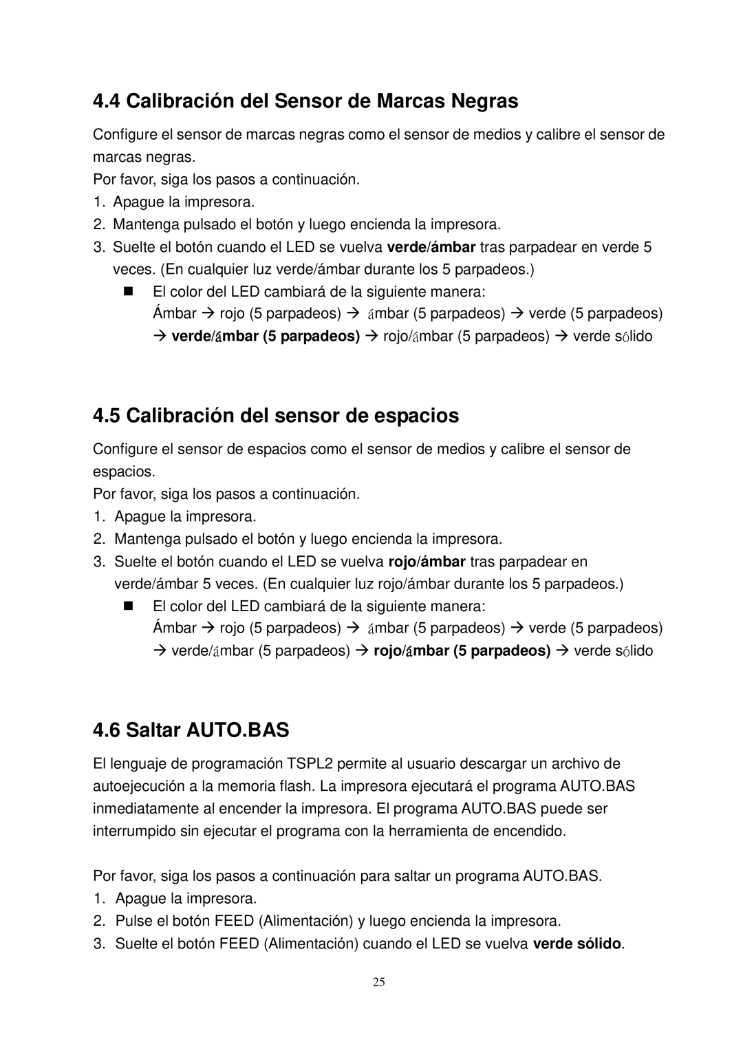 The Speaker Company TTP-245 Calibración del Sensor de Marcas Negras, Calibración del sensor de espacios, Saltar AUTO.BAS 